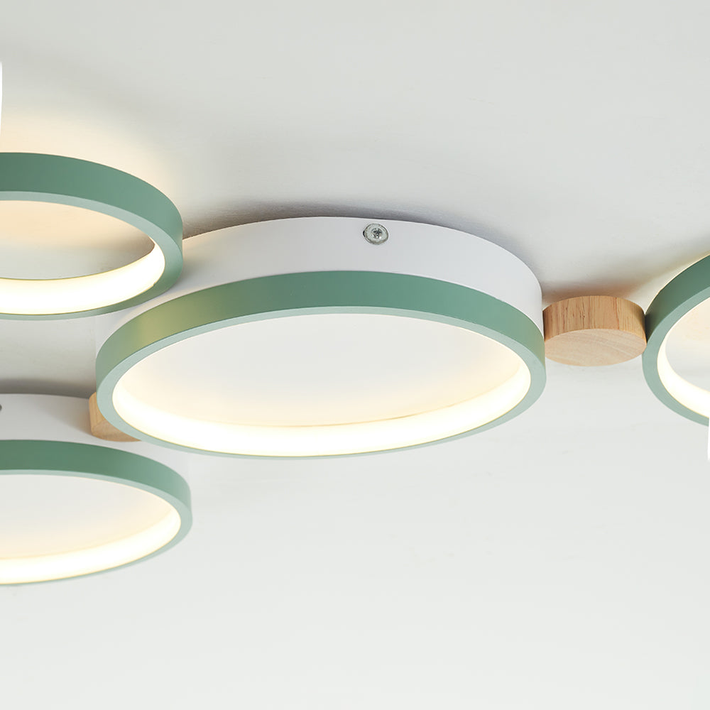 Muto Moderna Nórdica Redonda Metal/Madera Lámpara de Techo Verde/Blanca/Gris