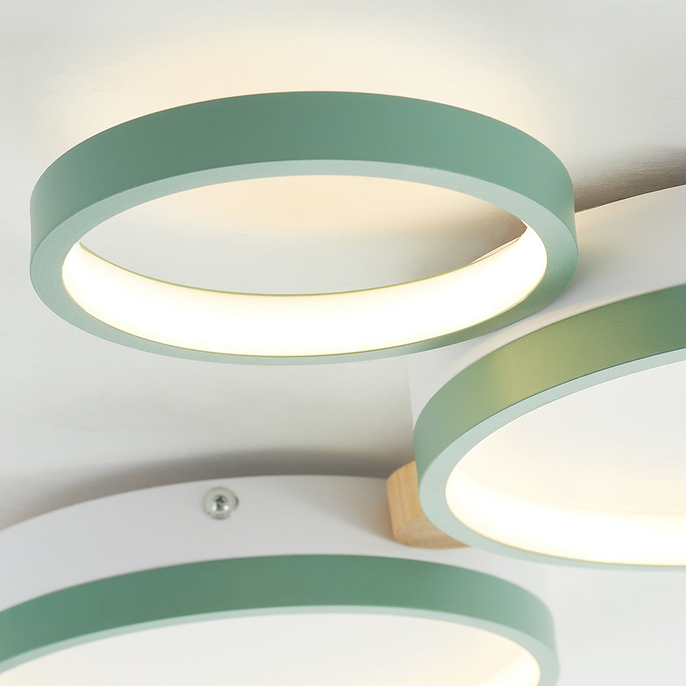 Muto Moderna Nórdica Redonda Metal/Madera Lámpara de Techo Verde/Blanca/Gris