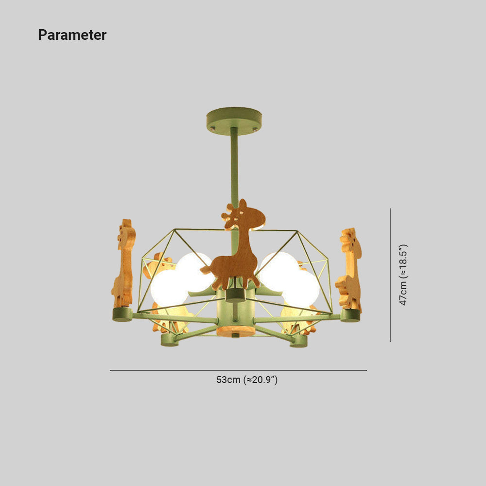 Arisha Decorativa Jirafas Metal/Madera LED Lámpara de Techo Rosa/Verde/Gris