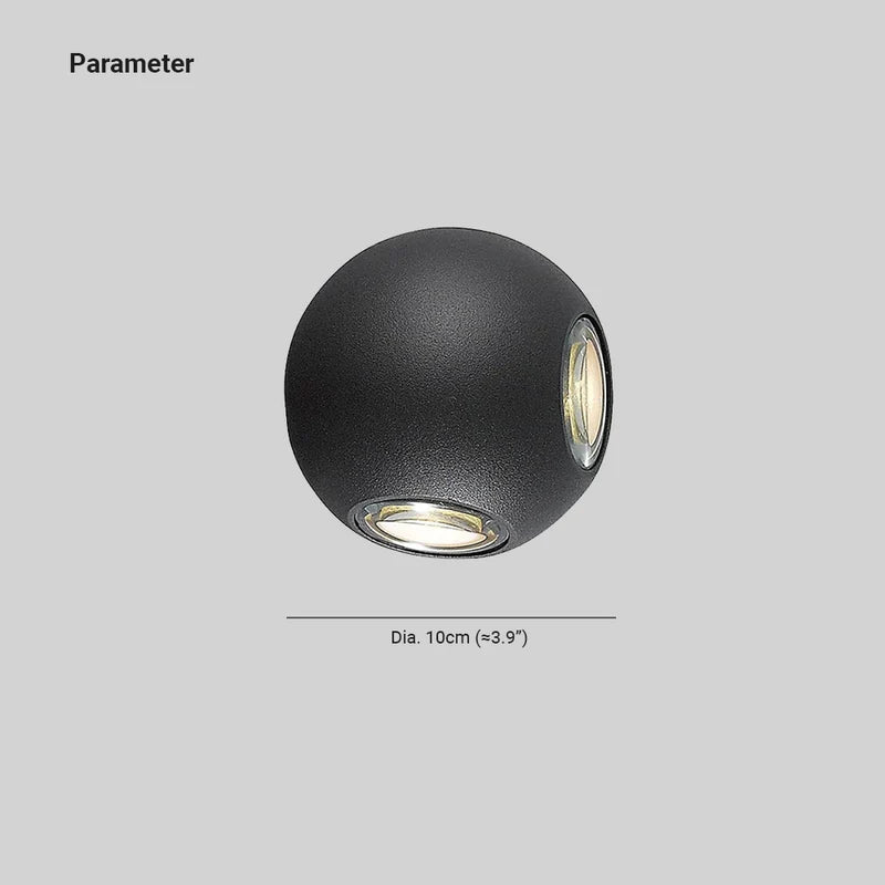 Ray Moderno Bola Metal LED Aplique de Exterior Negro