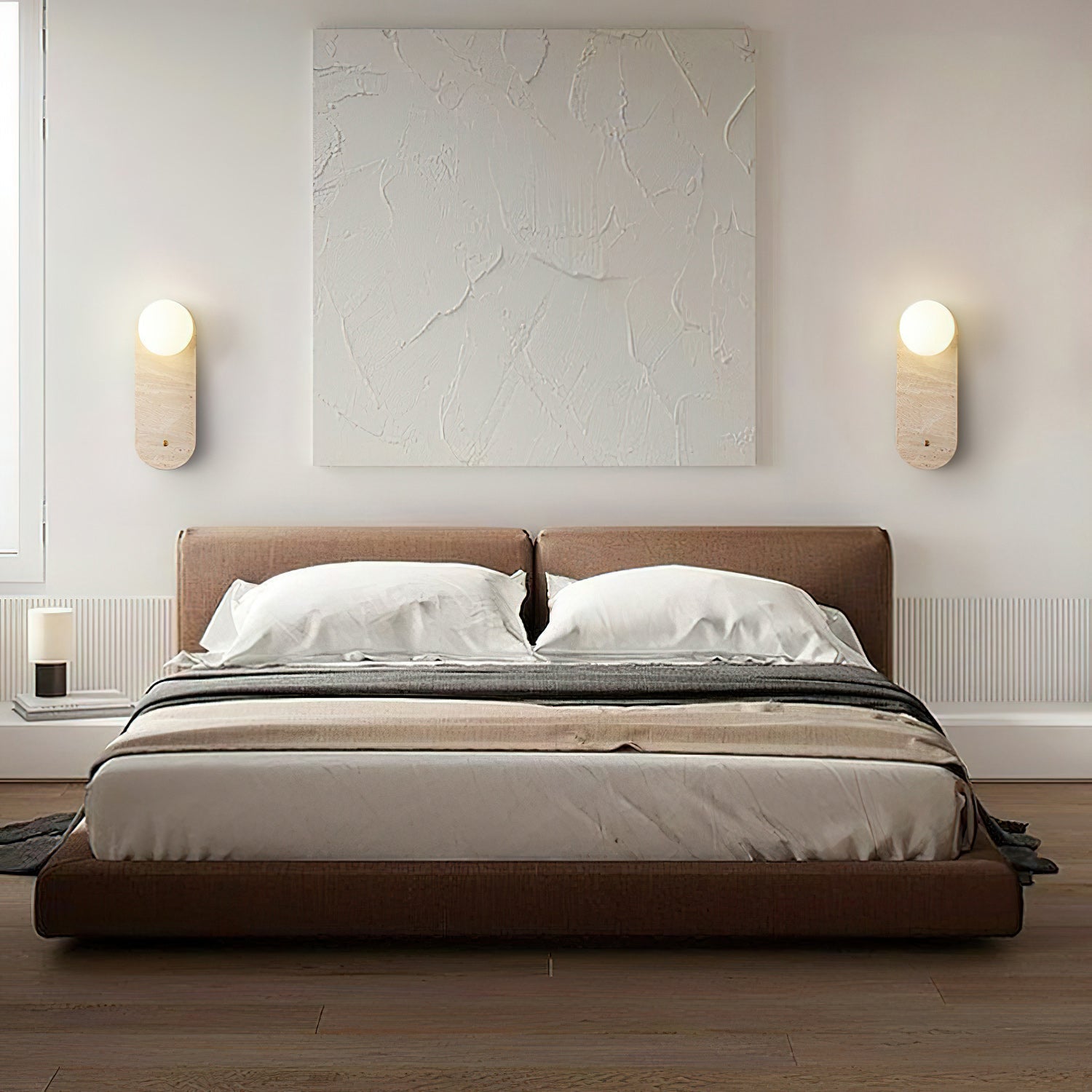 Zeshaen Modern Minimalist Travertine Glass Wall Lamp - Lamp Copper