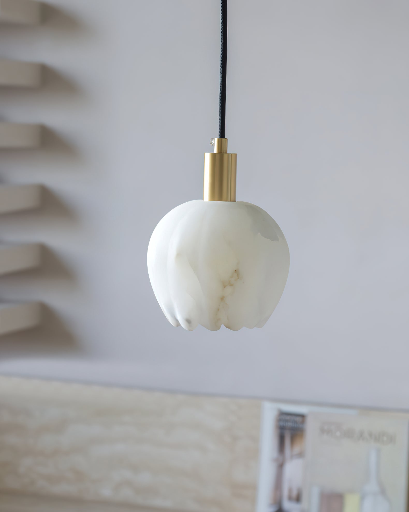 Olraeos Modern Minimalist Brass Alabaster Pendant Light - Lamp Copper