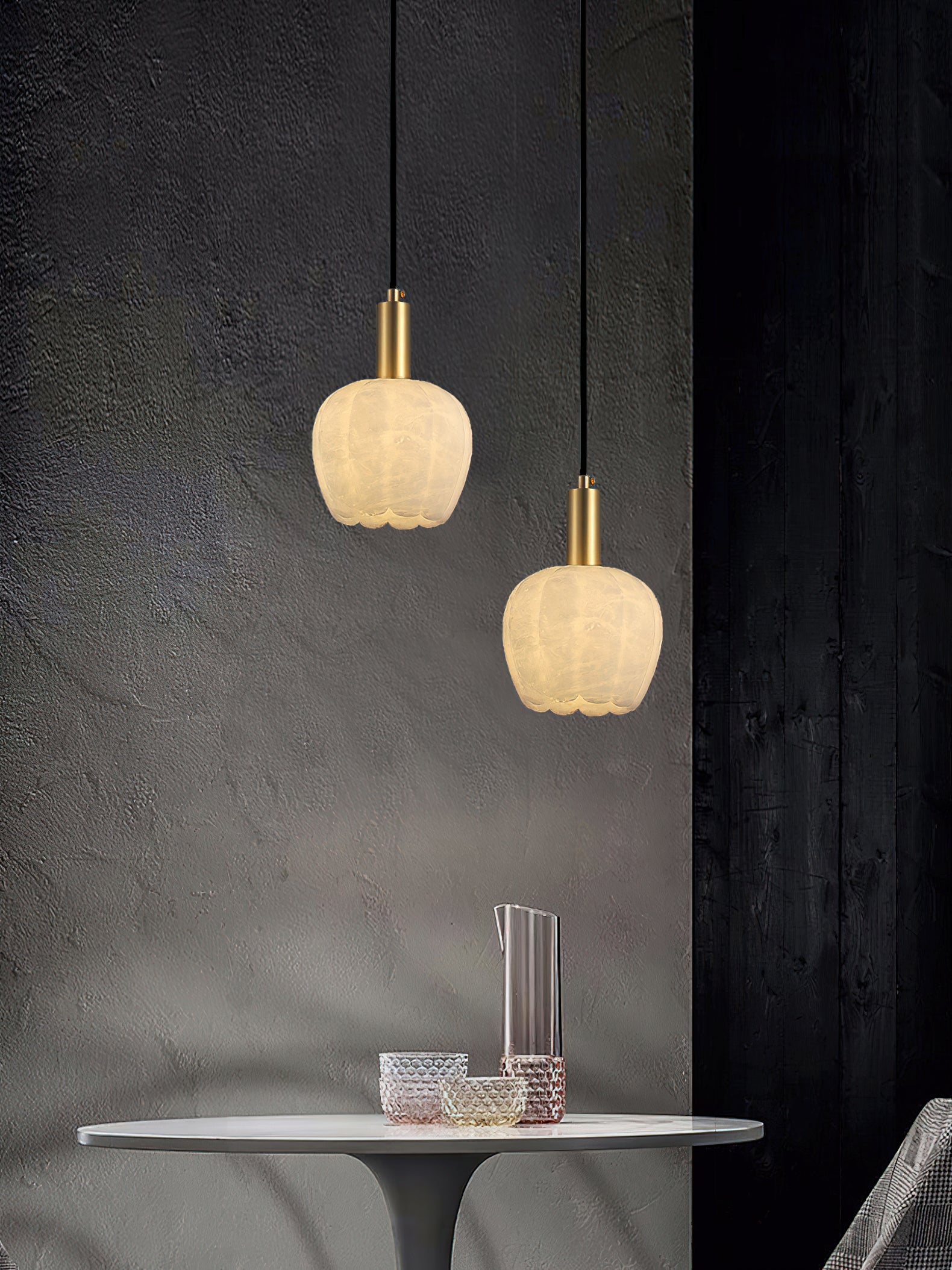 Olraeos Modern Minimalist Brass Alabaster Pendant Light - Lamp Copper