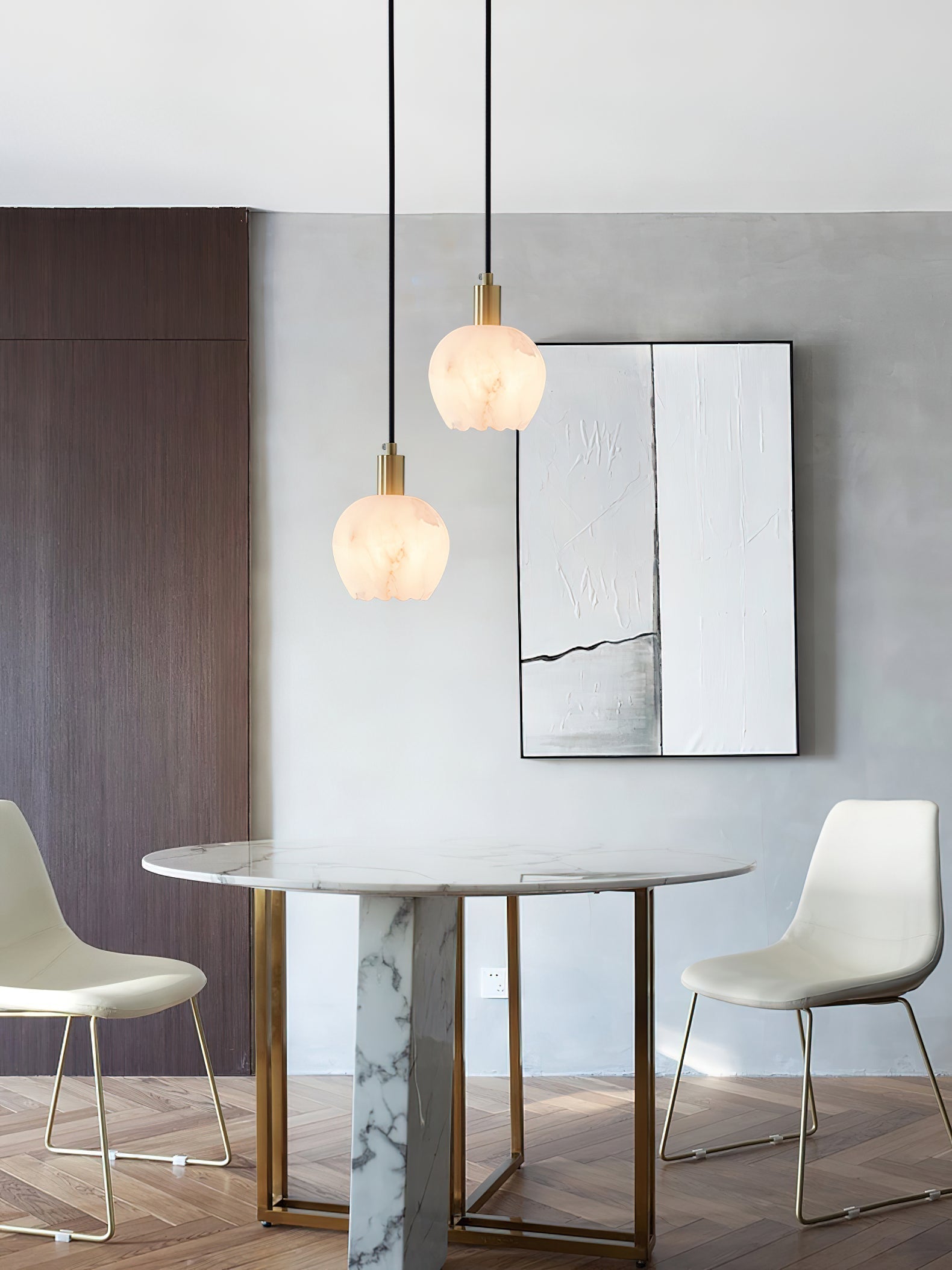 Olraeos Modern Minimalist Brass Alabaster Pendant Light - Lamp Copper
