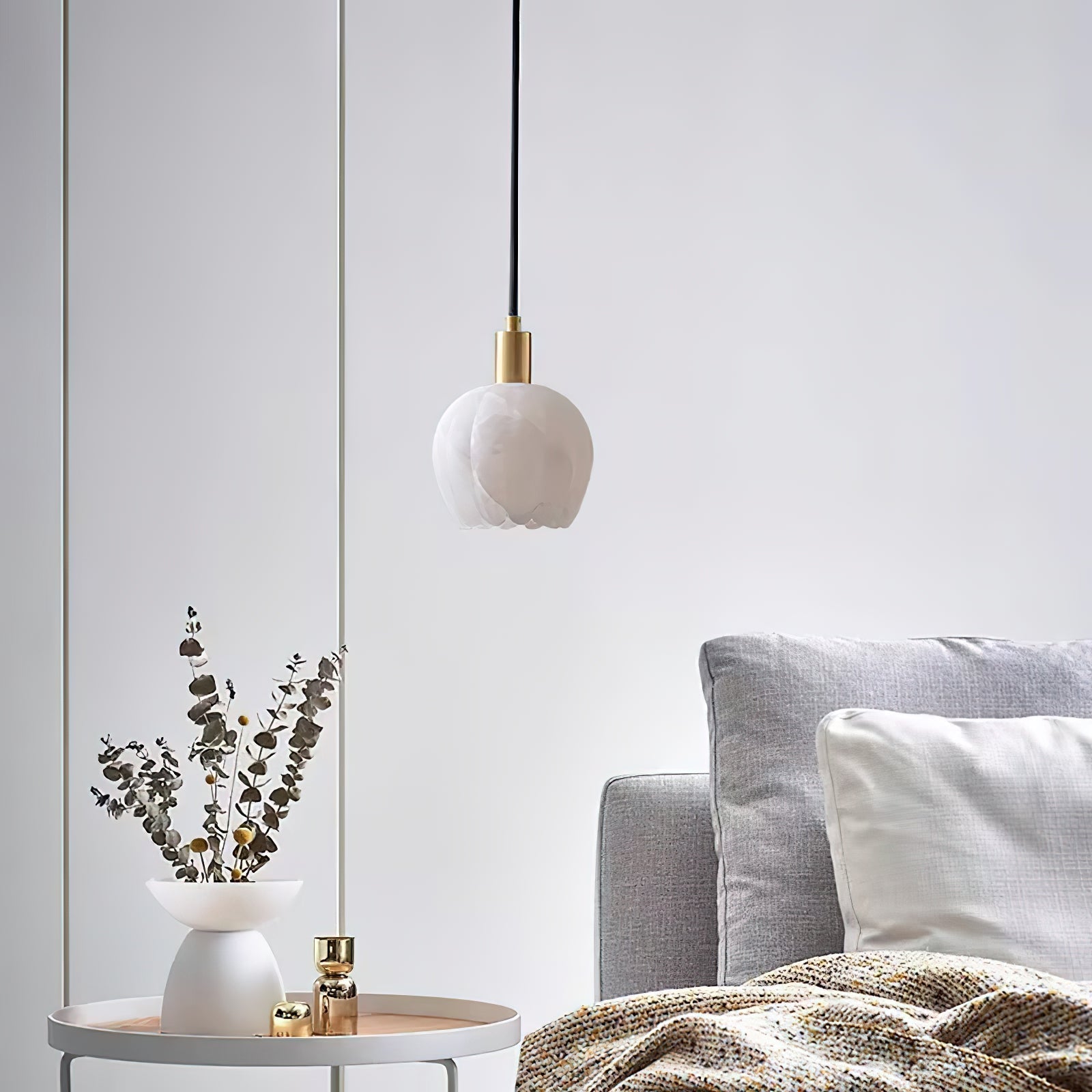 Olraeos Modern Minimalist Brass Alabaster Pendant Light - Lamp Copper