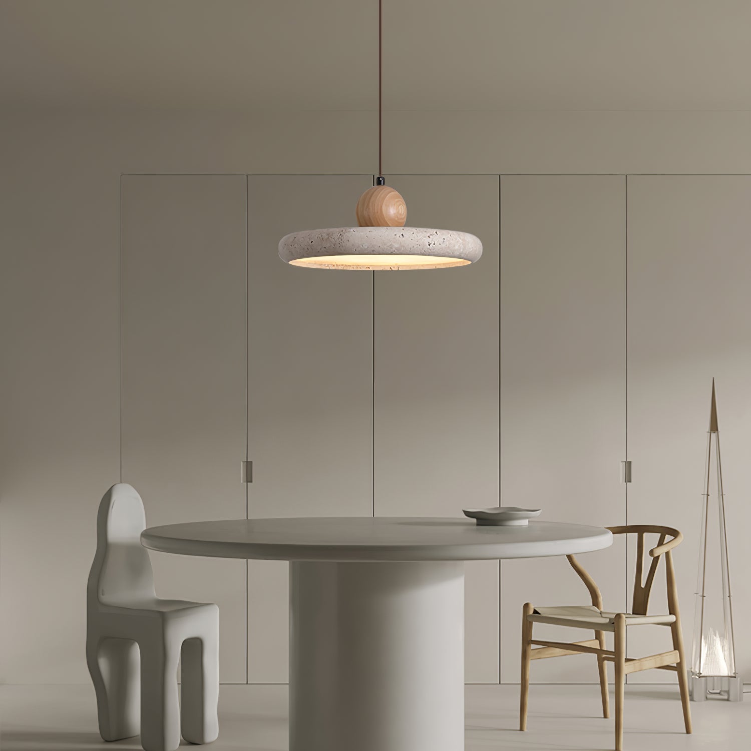 Ritta Lámpara Colgante de Travertino y Madera