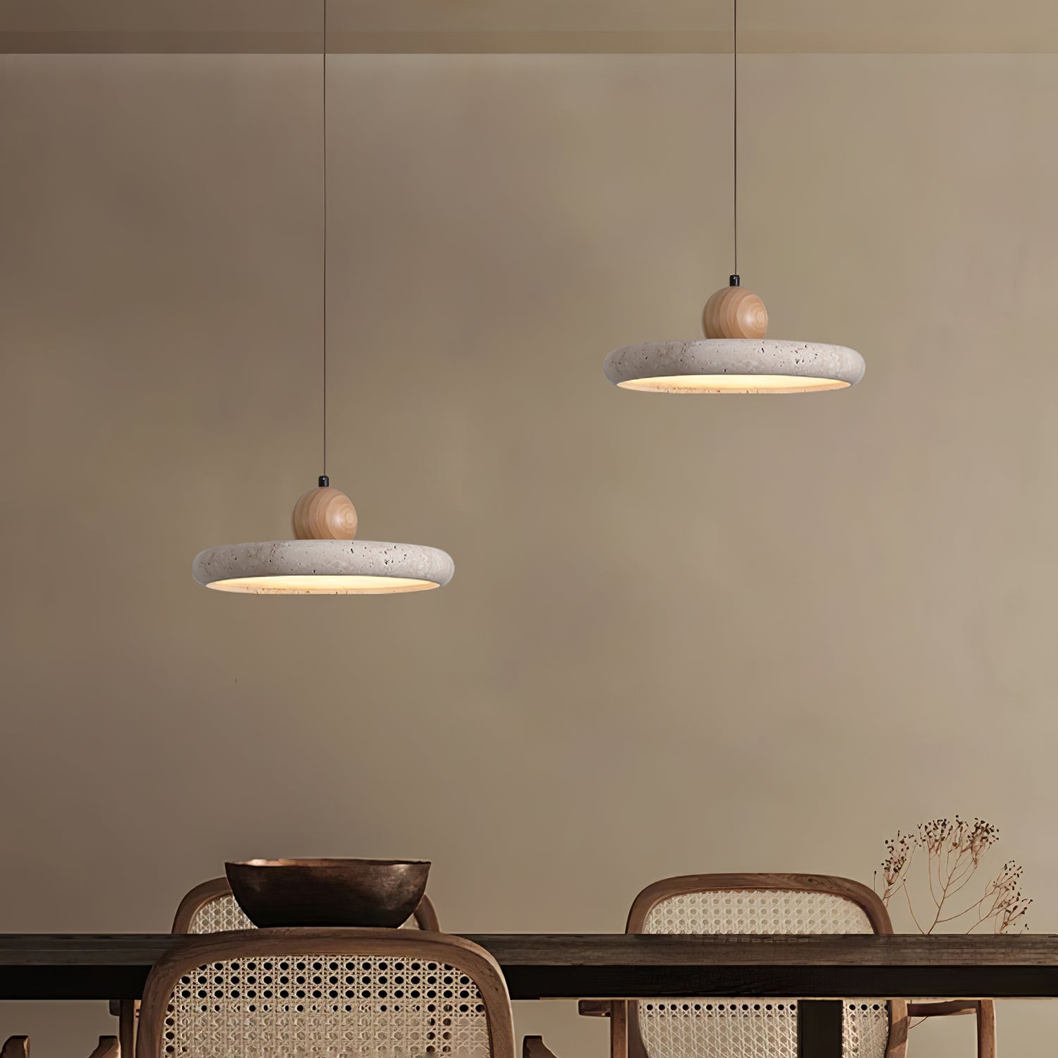 Ritta Lámpara Colgante de Travertino y Madera