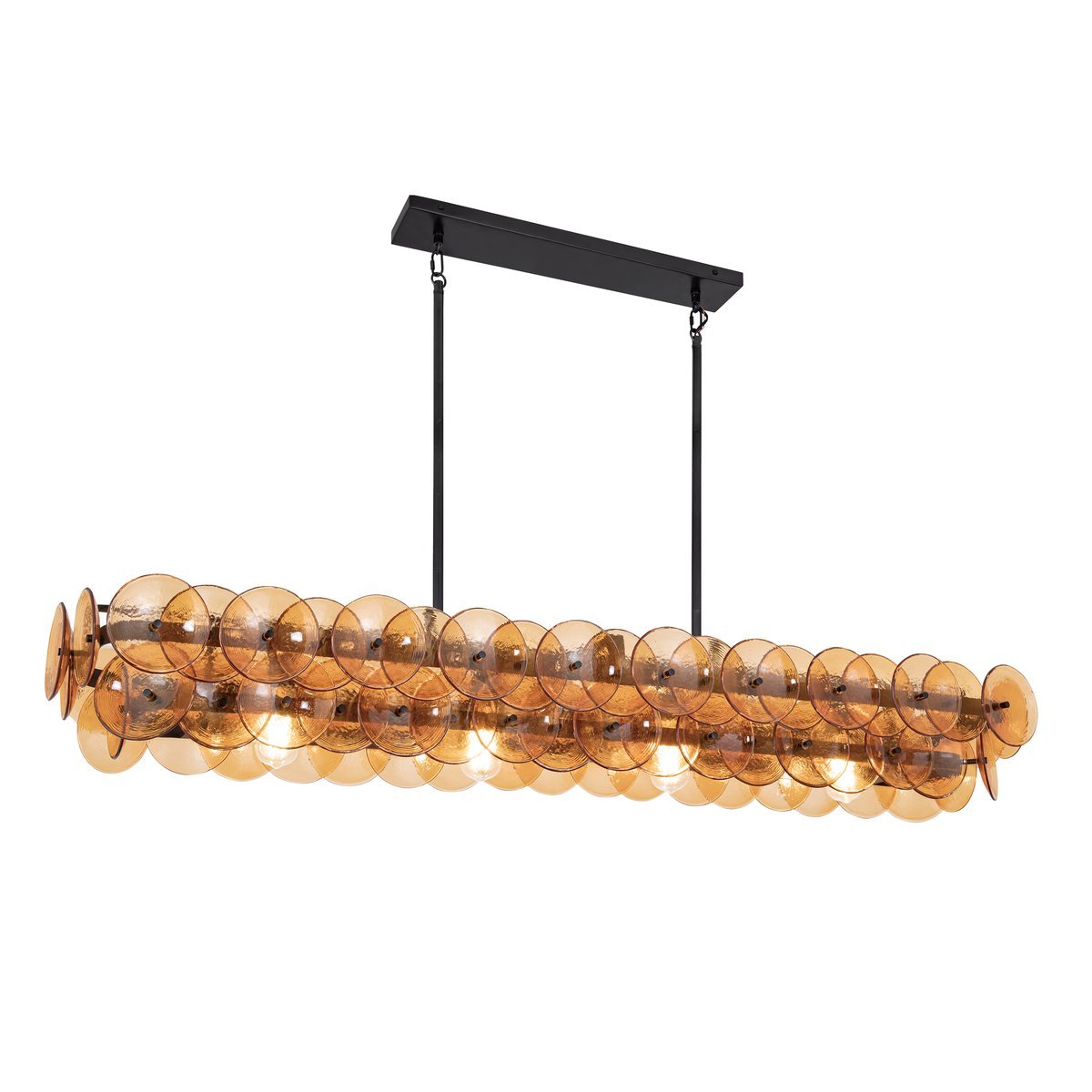 Aurora Chandelier Linear Amber Pressed Glass Disc Modern - Letslighting