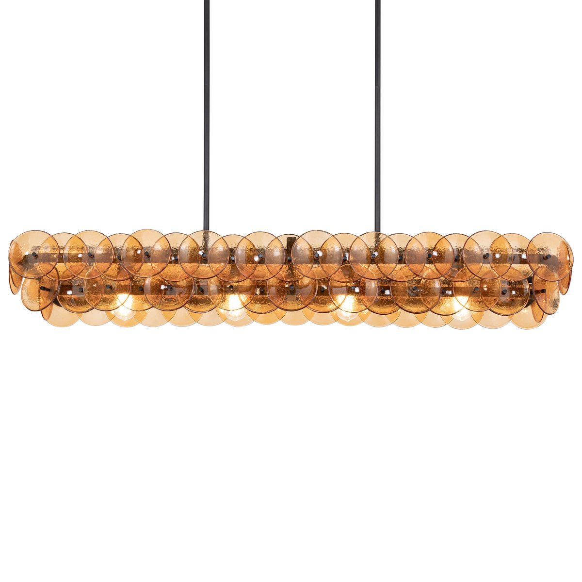 Aurora Chandelier Linear Amber Pressed Glass Disc Modern - Letslighting