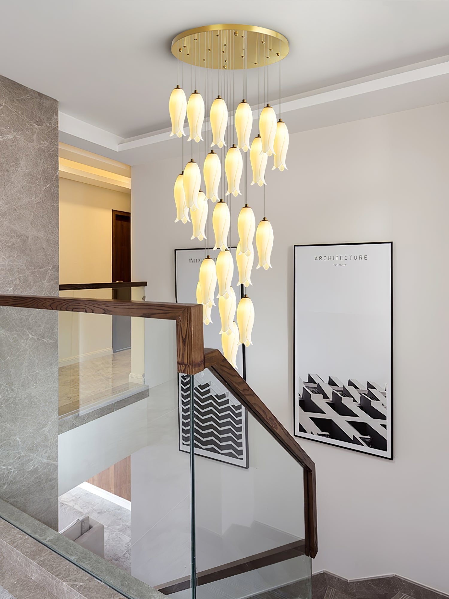 Sylirion Alabaster Brass Chandelier - Letslighting