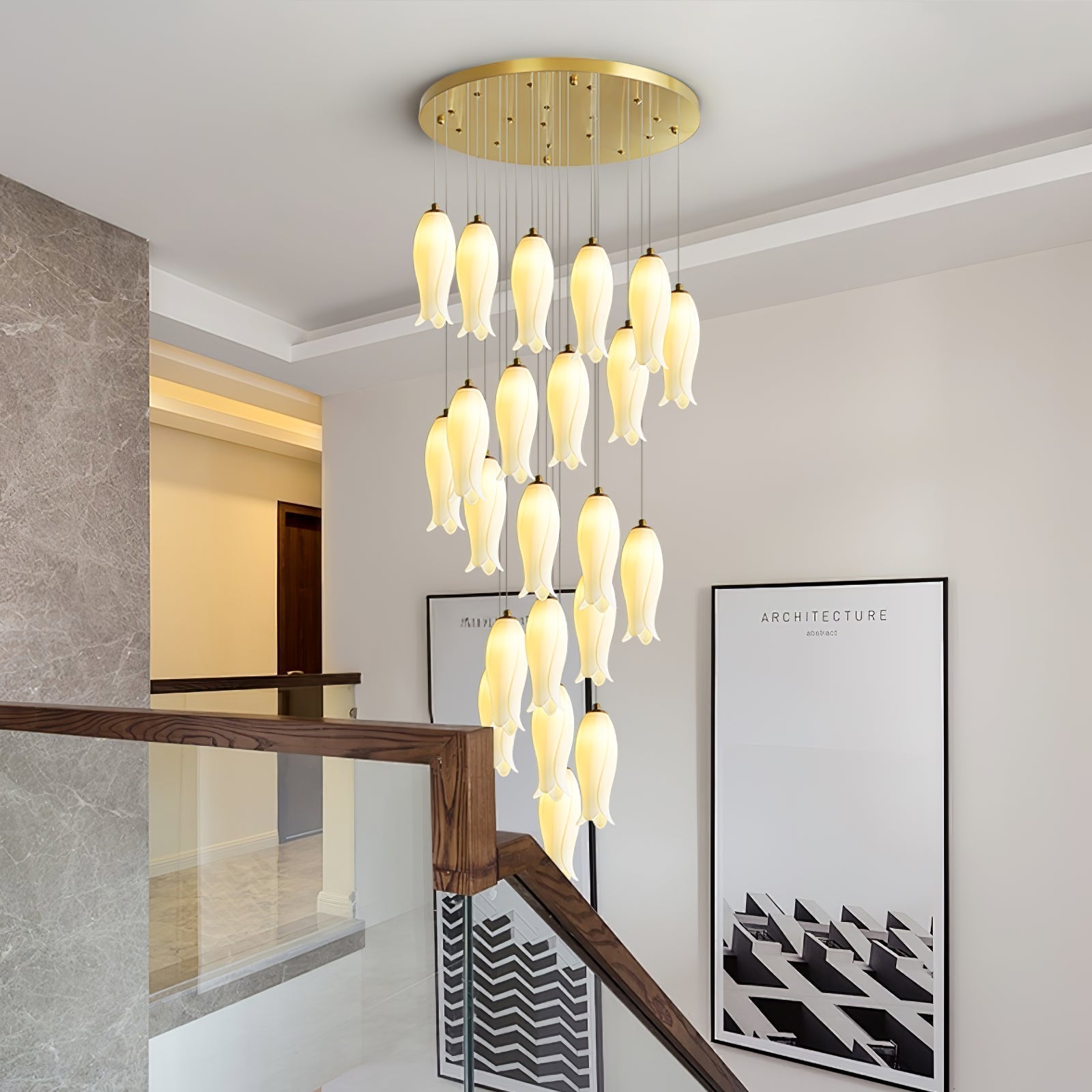 Sylirion Alabaster Brass Chandelier - Letslighting