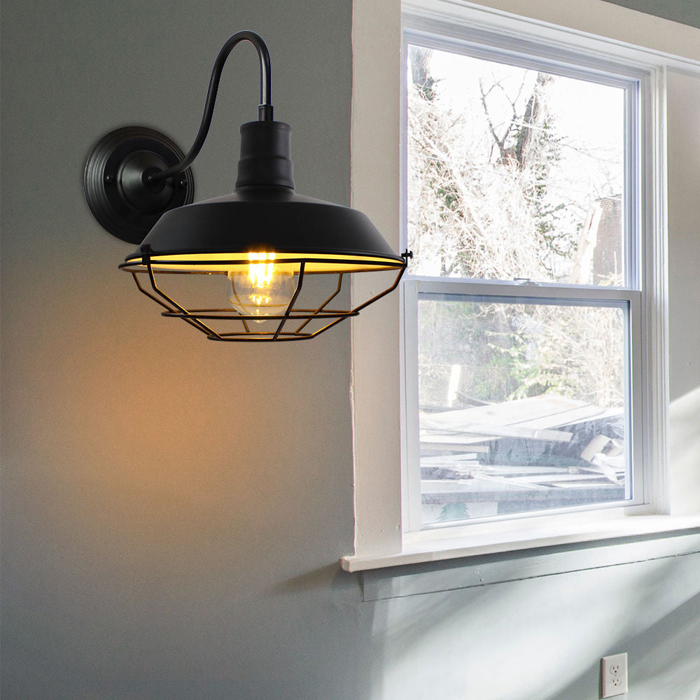 Silva Vintage Metal/Vidrio LED Aplique de Pared Interior Negro