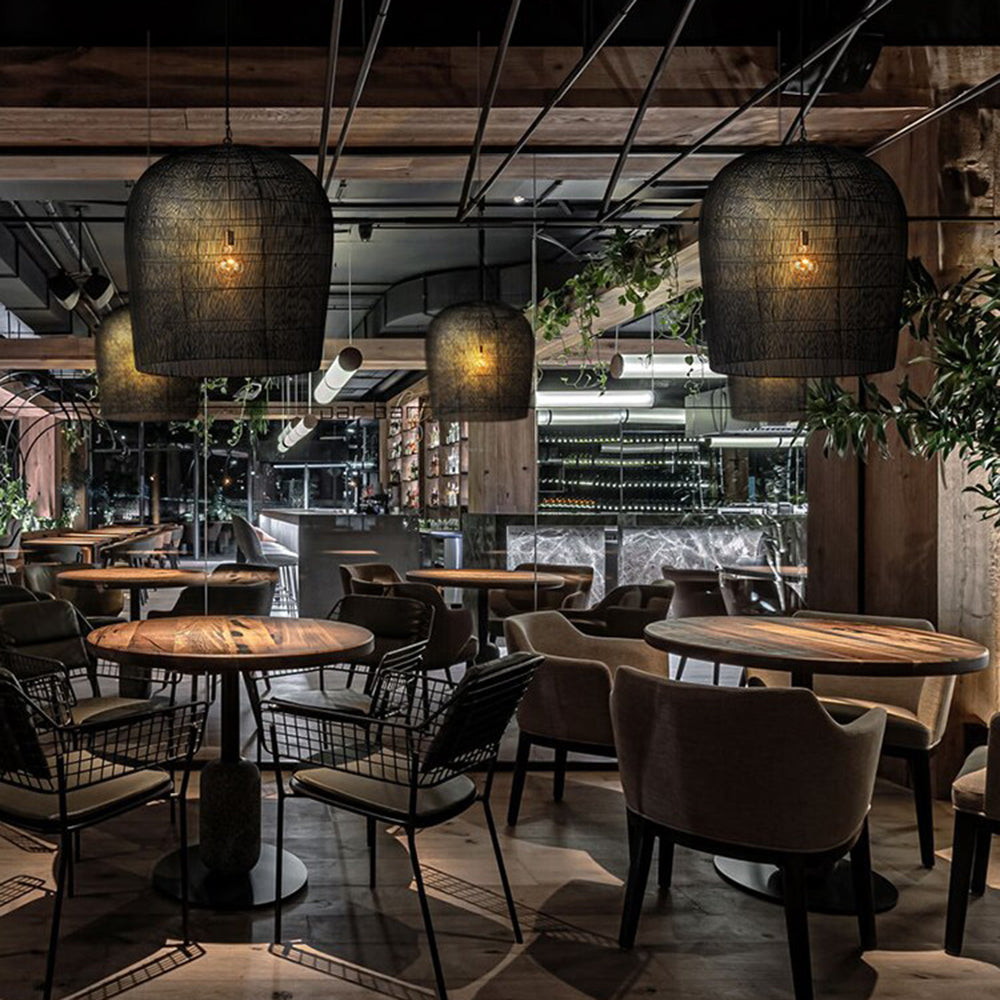 Ritta Nórdica Cilíndrico Ratán Lámpara Colgante Negra/Blanca