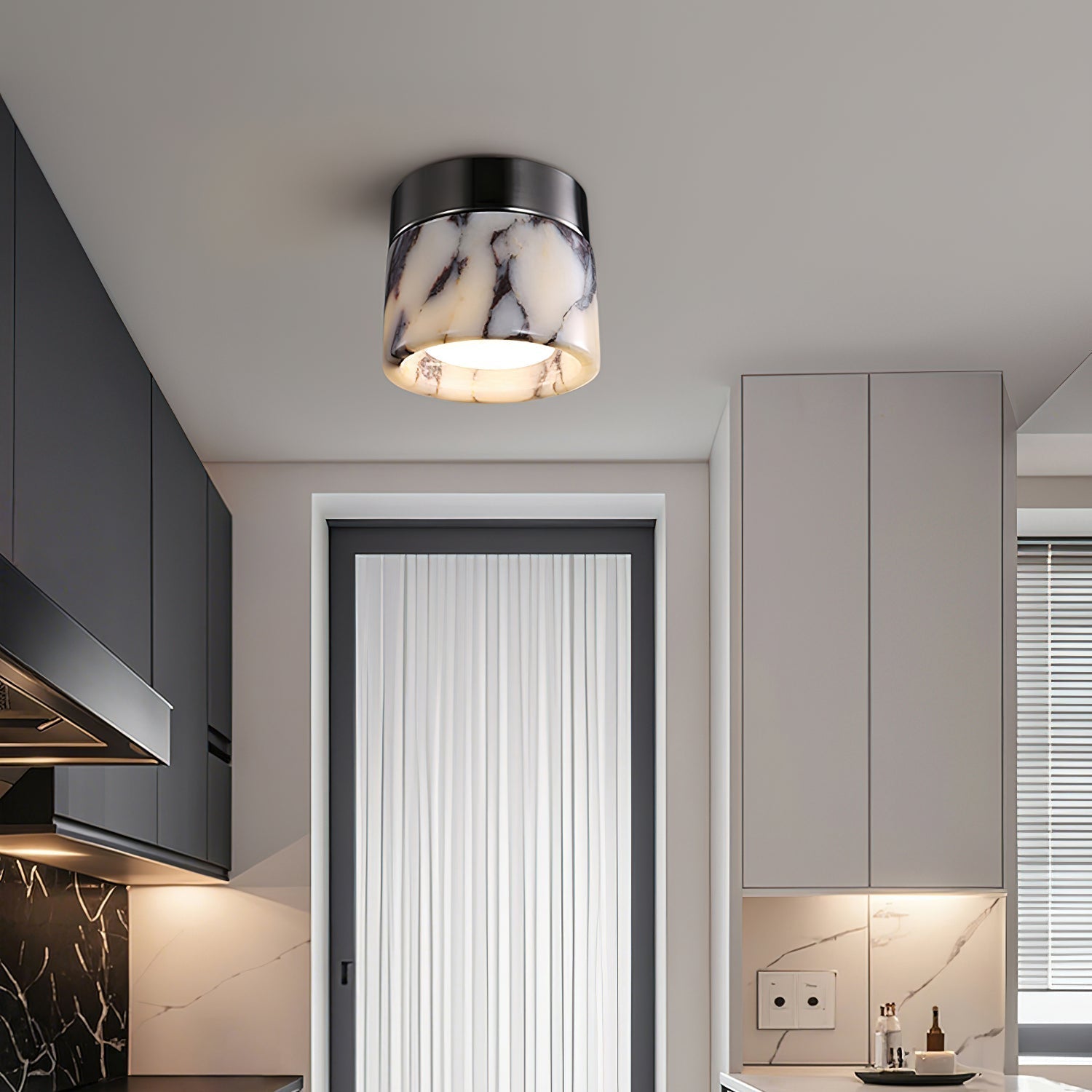 Ivinir Modern Minimalist Round Marble Ceiling Lamp - Lamp Copper