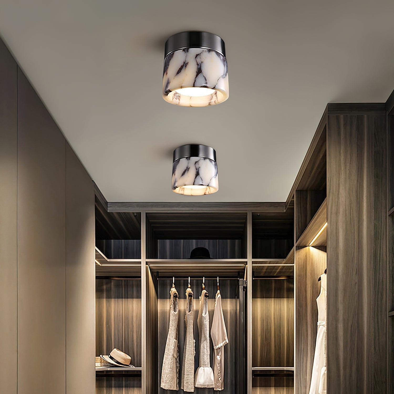 Ivinir Modern Minimalist Round Marble Ceiling Lamp - Lamp Copper