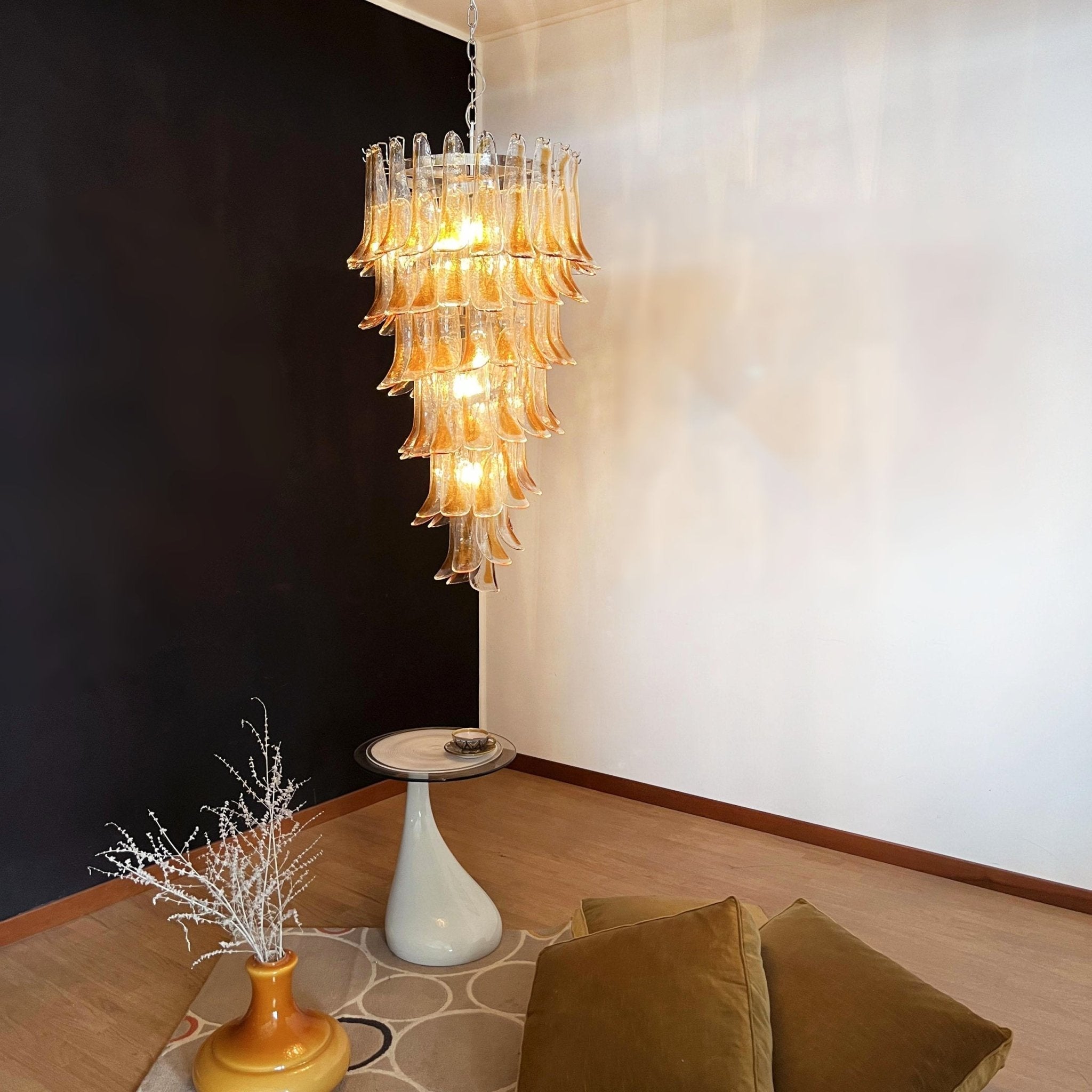 Aurora Chandelier Gold Murano Glass Petals Layered Cascading - Letslighting