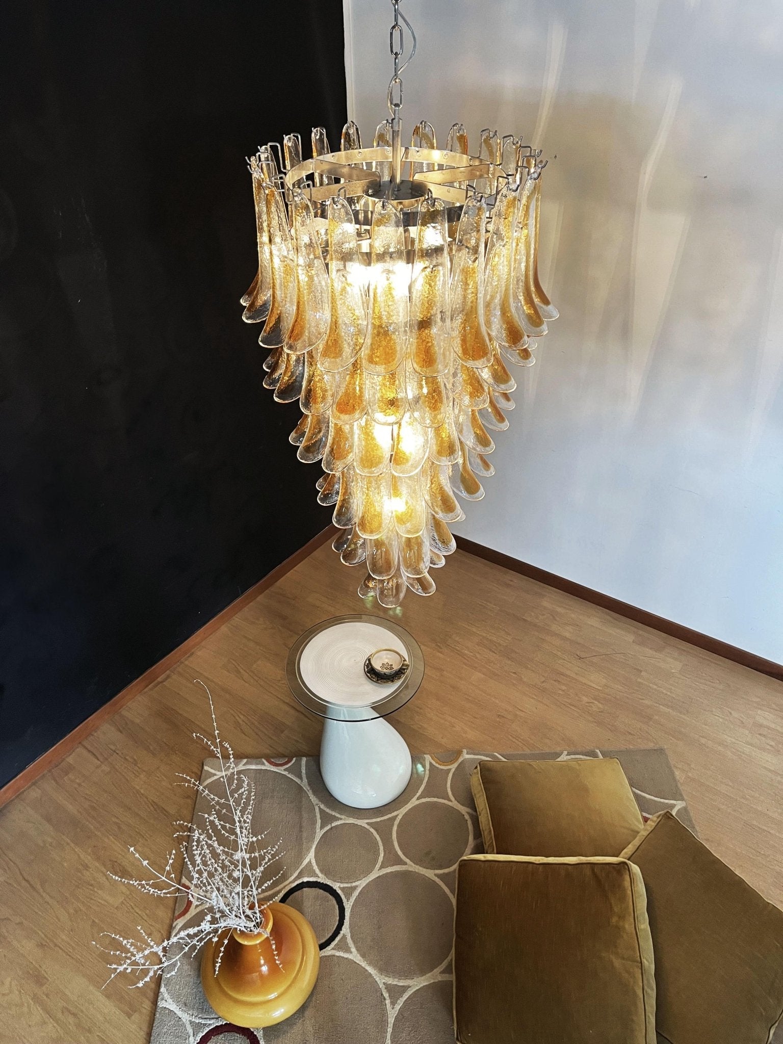 Aurora Chandelier Gold Murano Glass Petals Layered Cascading - Letslighting