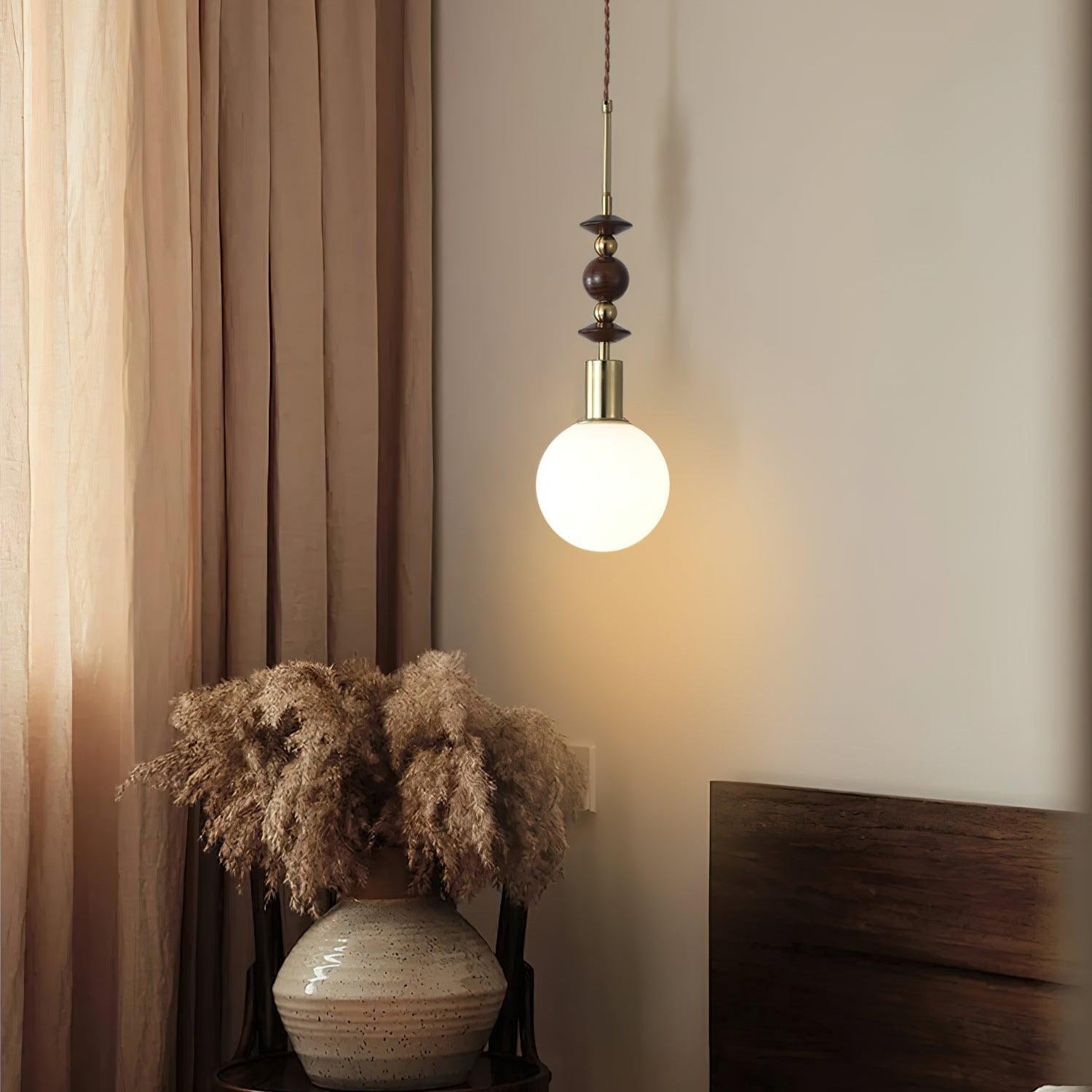 Aira Lámpara Colgante Vintage Globo con Perlas de Madera