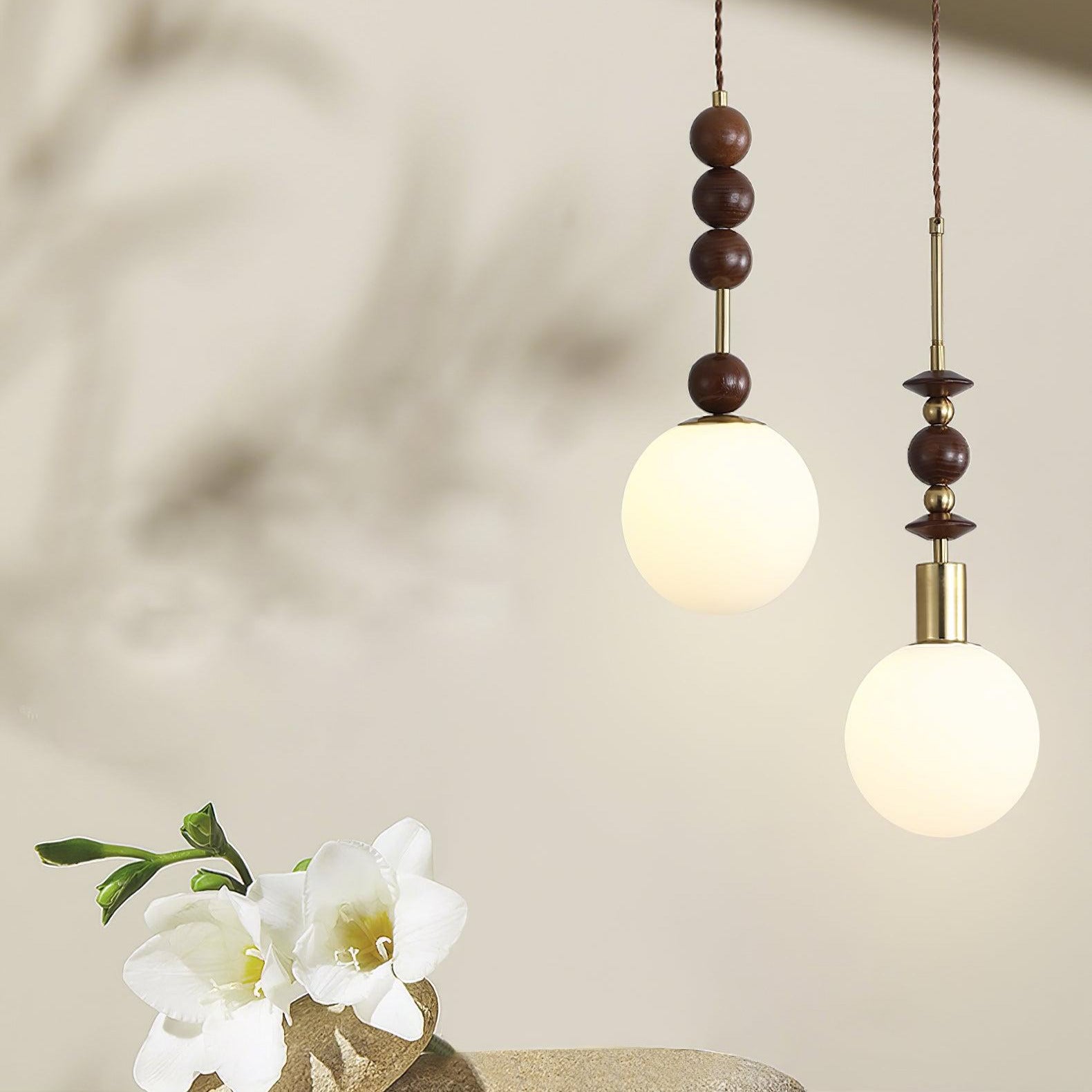 Aira Lámpara Colgante Vintage Globo con Perlas de Madera