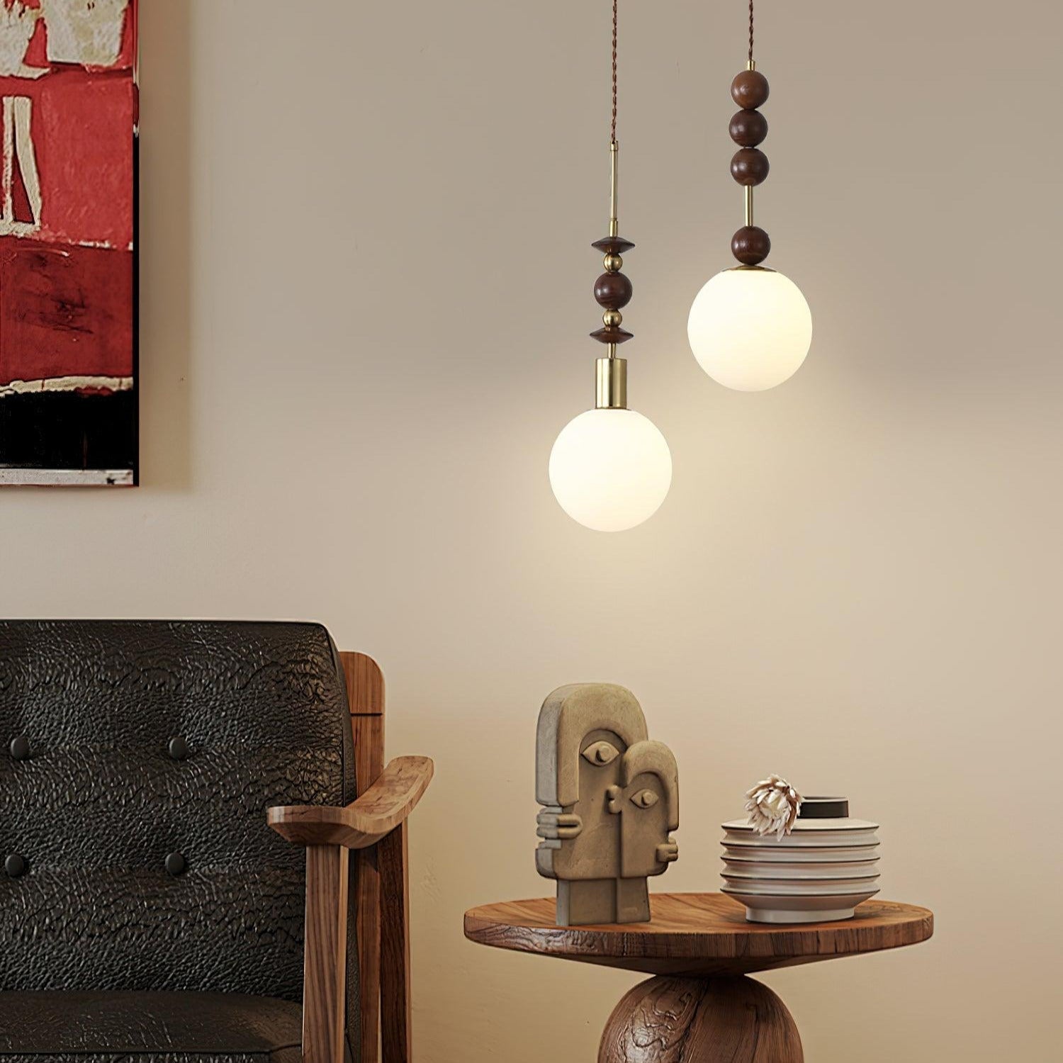 Aira Lámpara Colgante Vintage Globo con Perlas de Madera