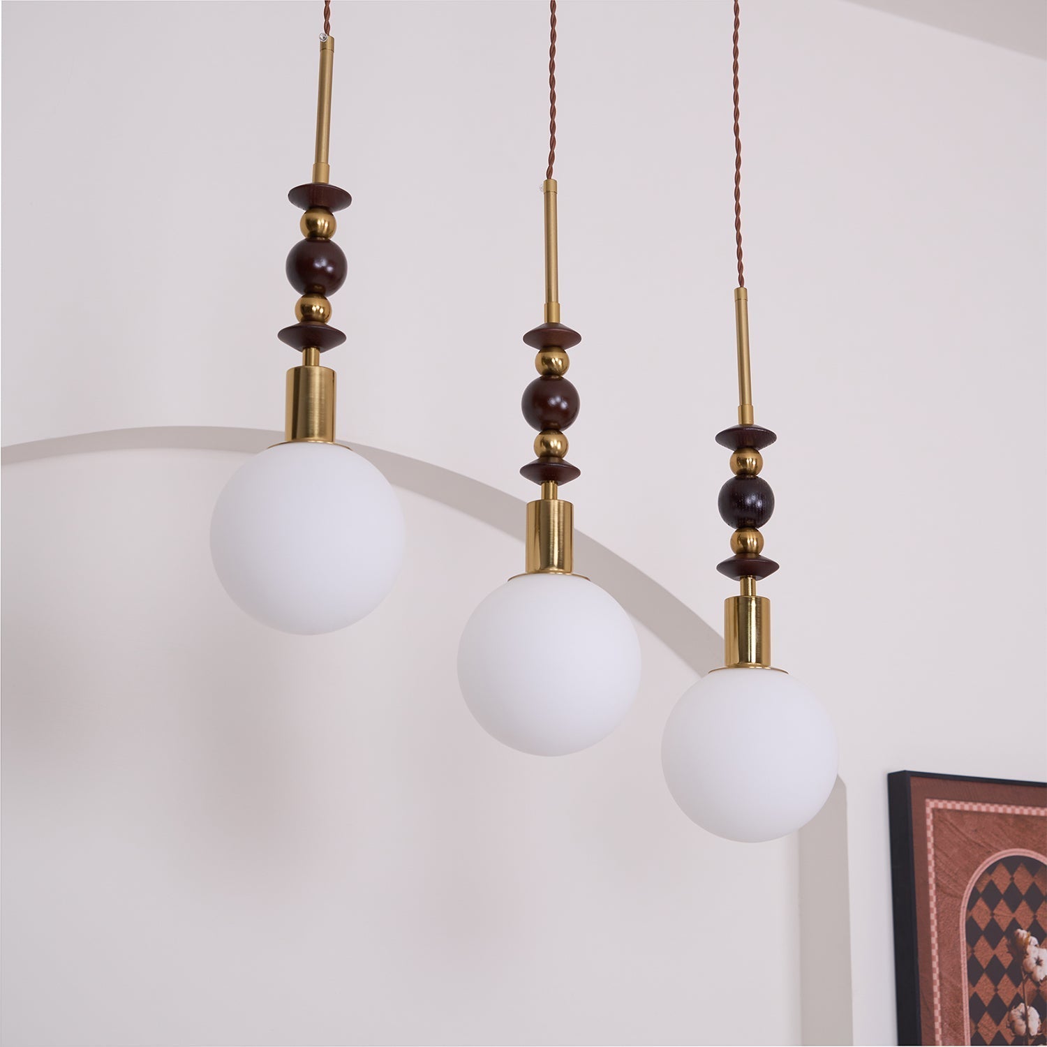 Aira Lámpara Colgante Vintage Globo con Perlas de Madera
