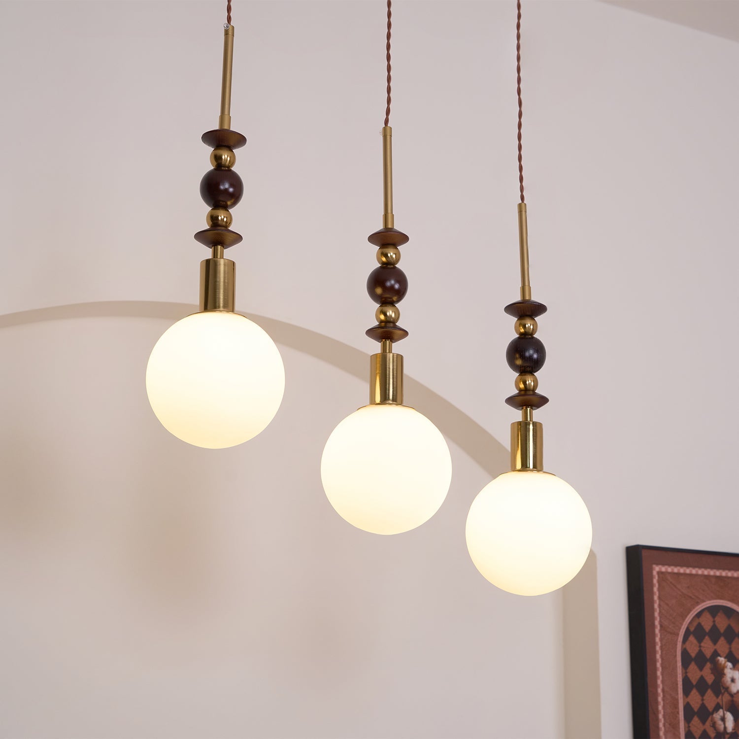 Aira Lámpara Colgante Vintage Globo con Perlas de Madera