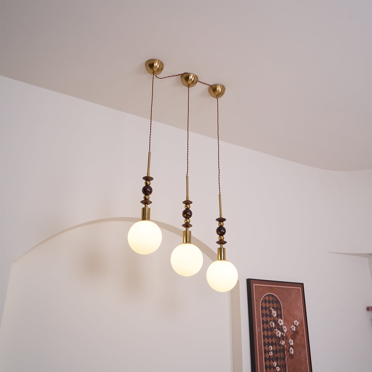 Aira Lámpara Colgante Vintage Globo con Perlas de Madera