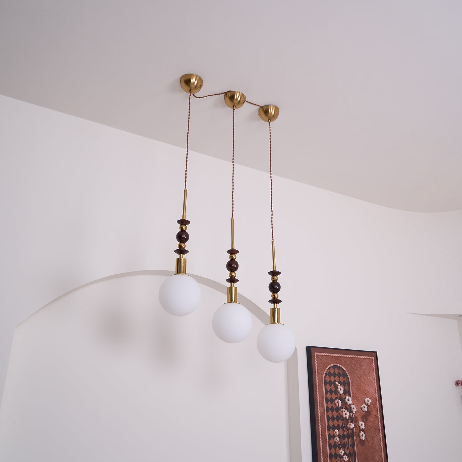 Aira Lámpara Colgante Vintage Globo con Perlas de Madera