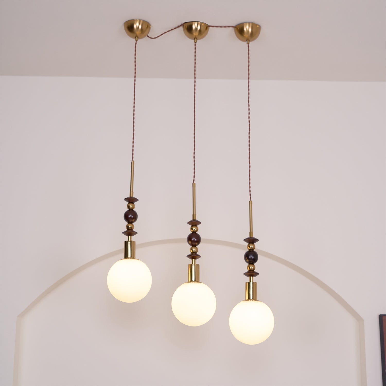 Aira Lámpara Colgante Vintage Globo con Perlas de Madera