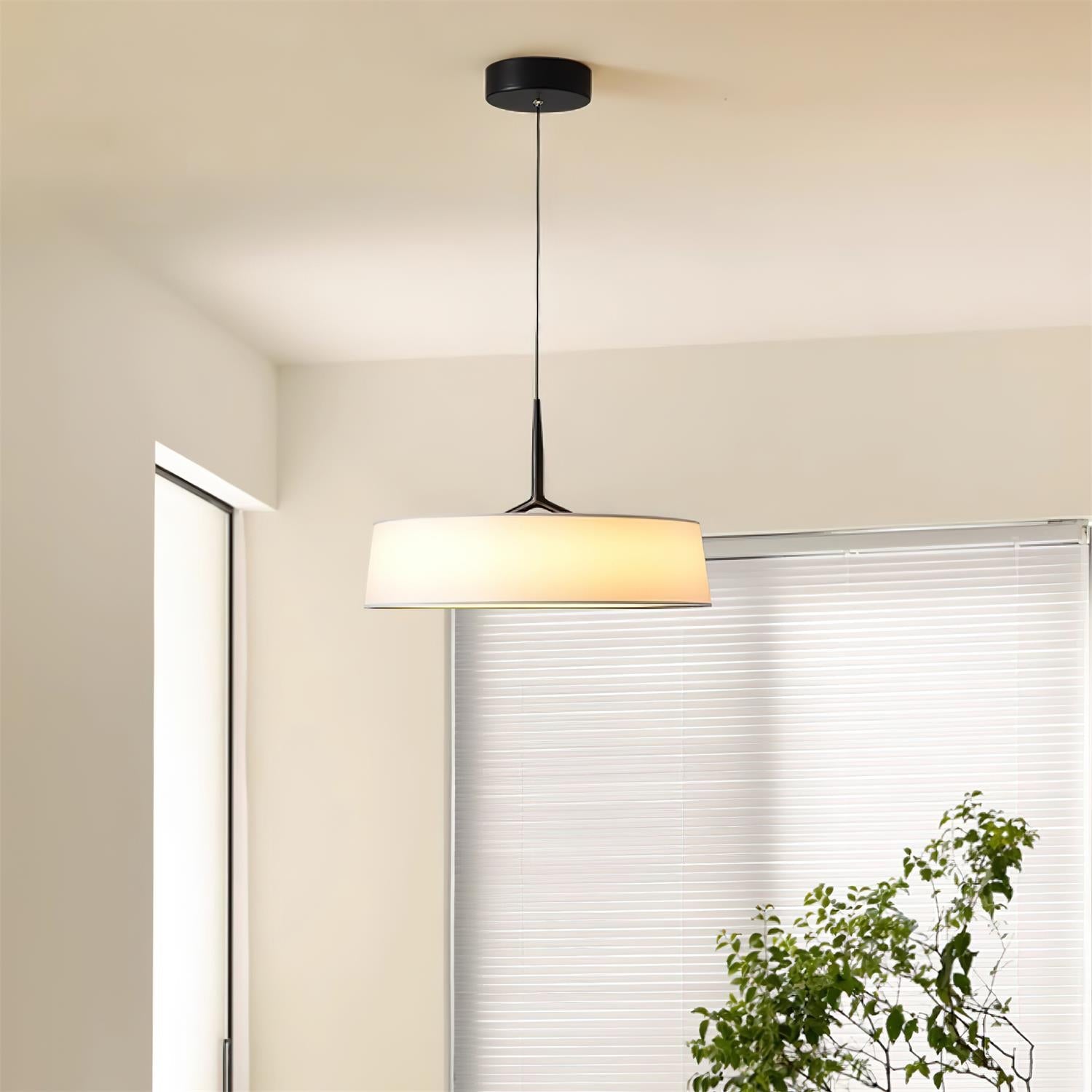 Pendant Light White Fabric Drum Black - Letslighting