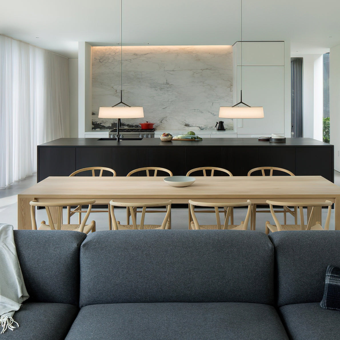 Pendant Light White Fabric Drum Black - Letslighting