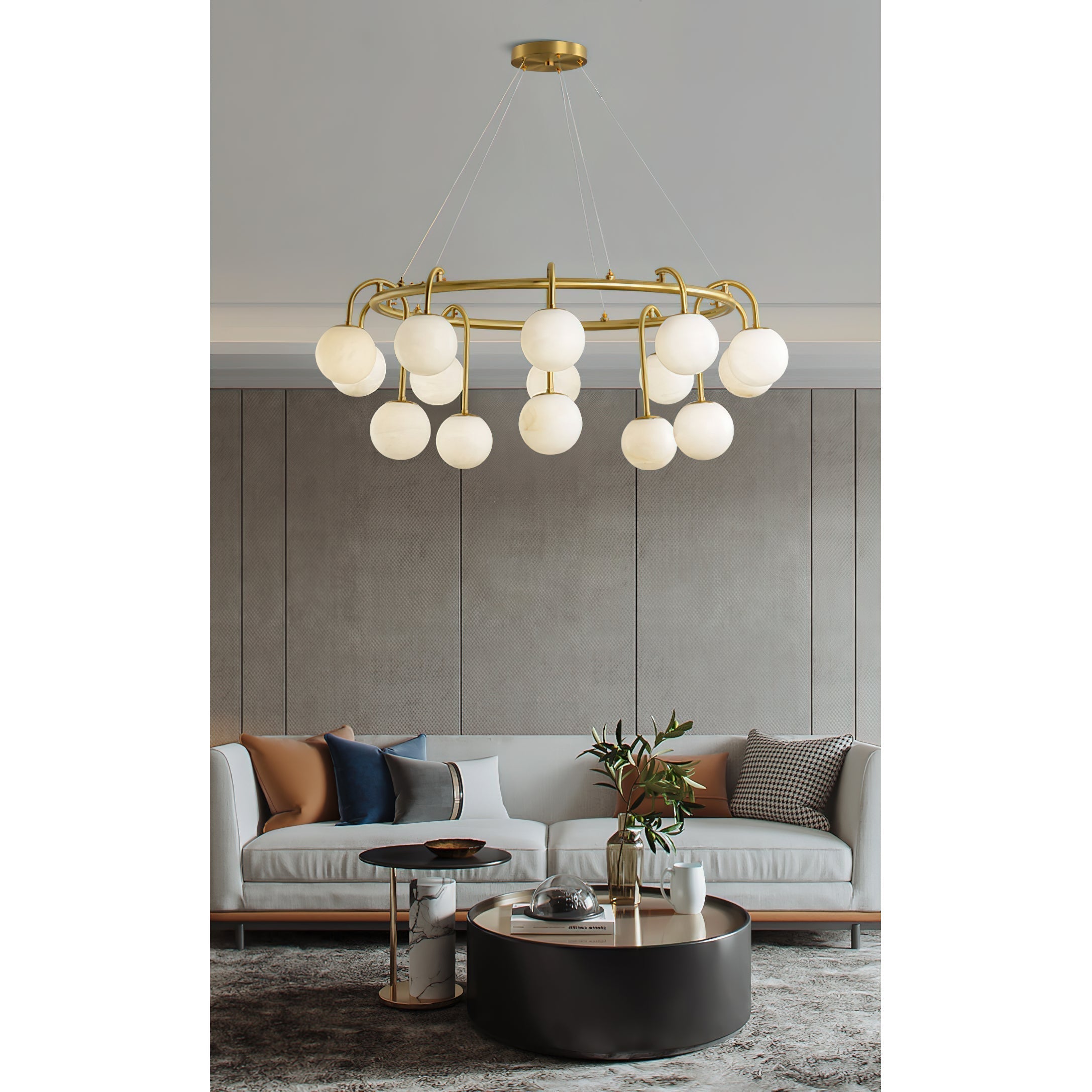 Zotalara Premium Elegance Brass Alabaster Chandelier - Lamp Copper