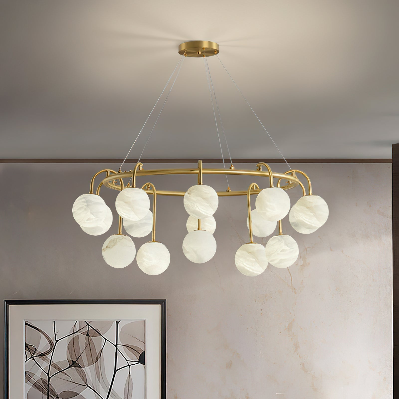 Zotalara Premium Elegance Brass Alabaster Chandelier - Lamp Copper