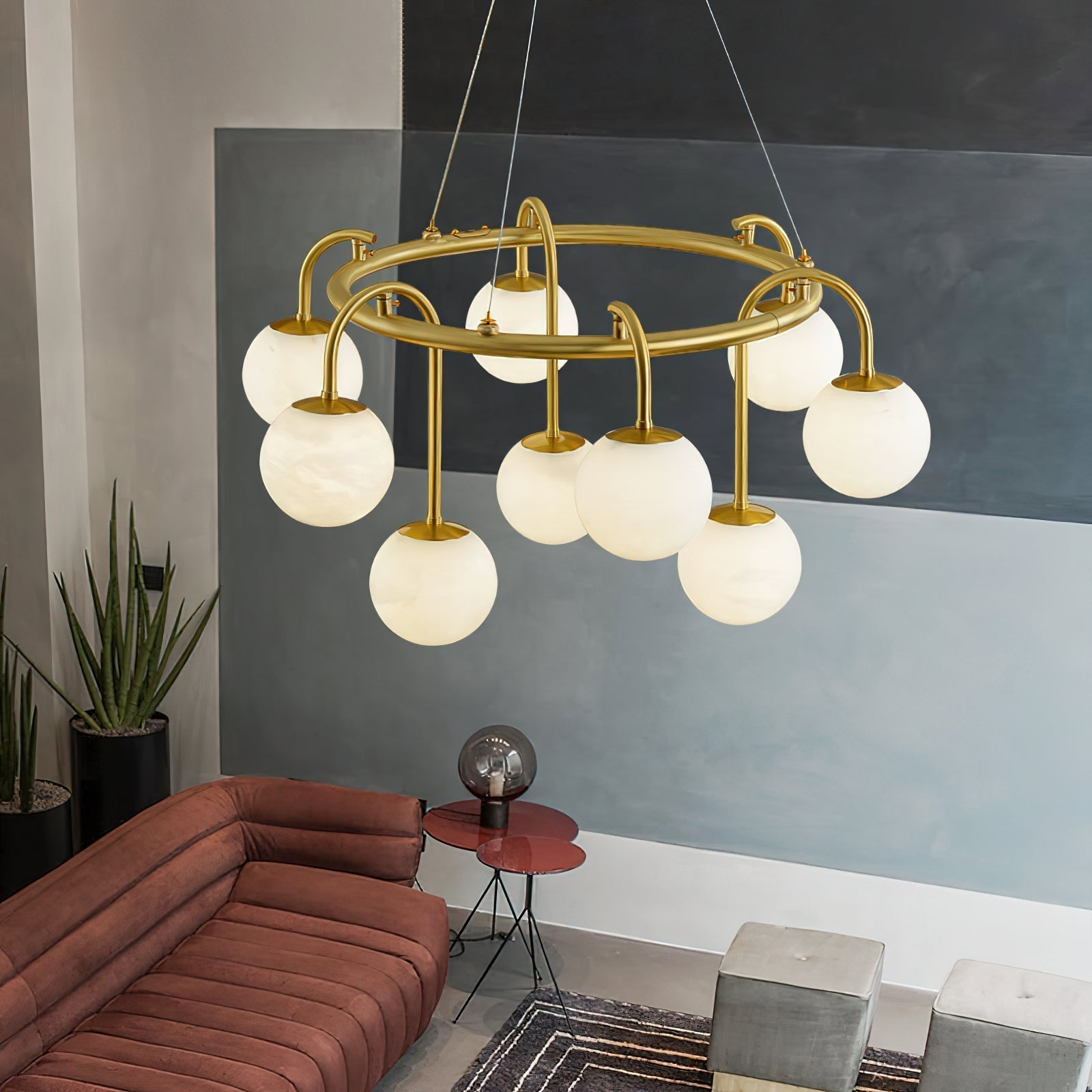 Zotalara Premium Elegance Brass Alabaster Chandelier - Lamp Copper