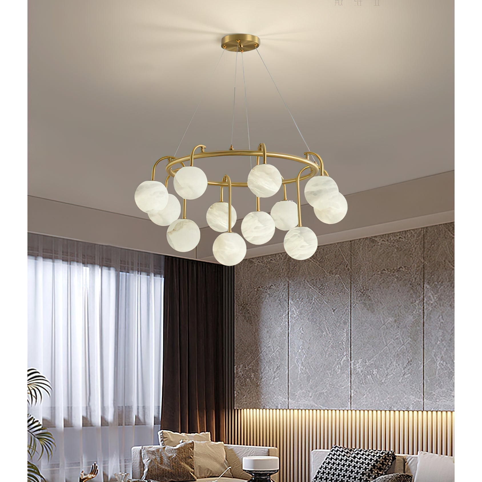 Zotalara Premium Elegance Brass Alabaster Chandelier - Lamp Copper