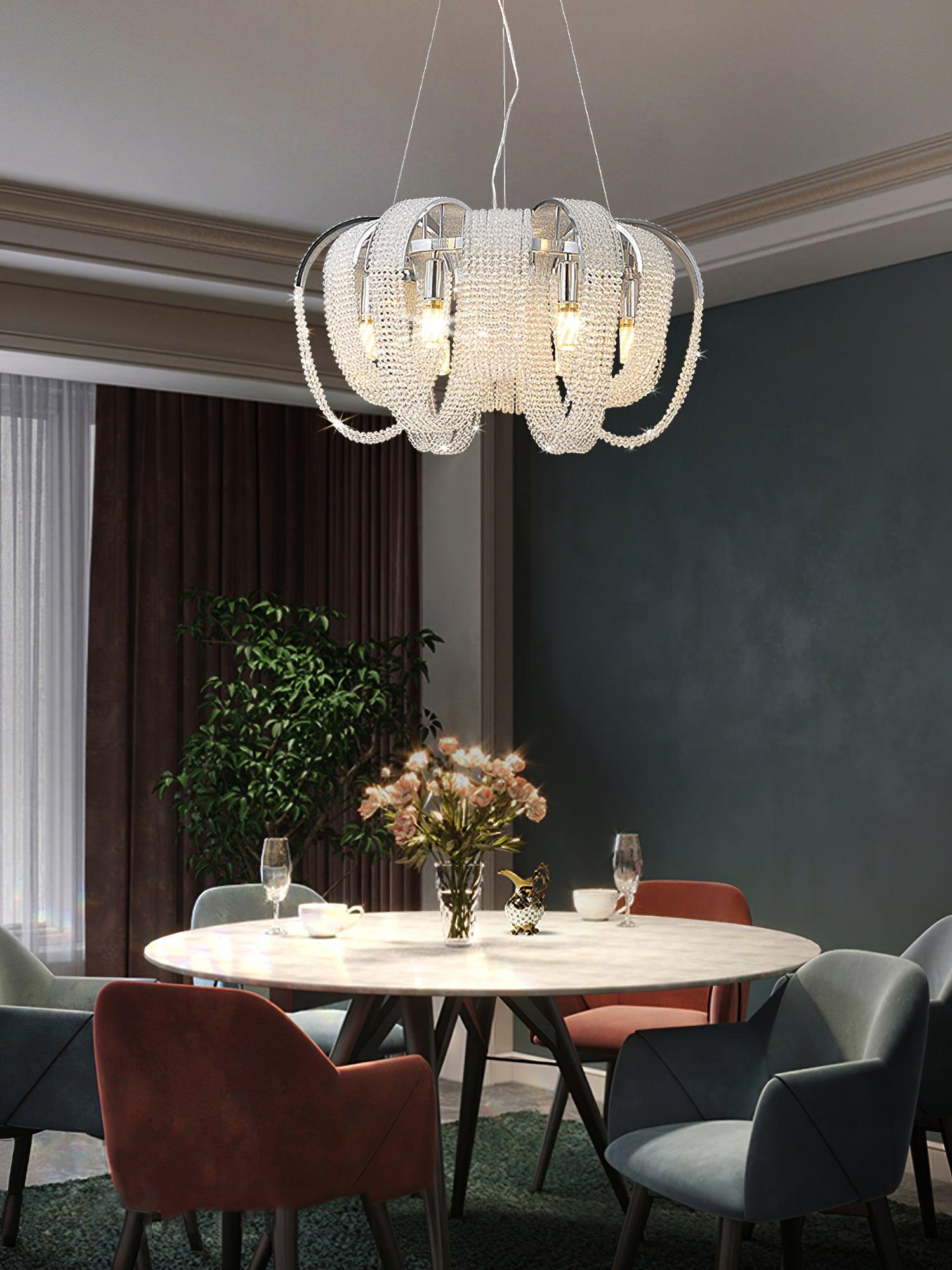 Lustra Chandelier Mesh Crystal Gold Waterfall Sparkle - Letslighting
