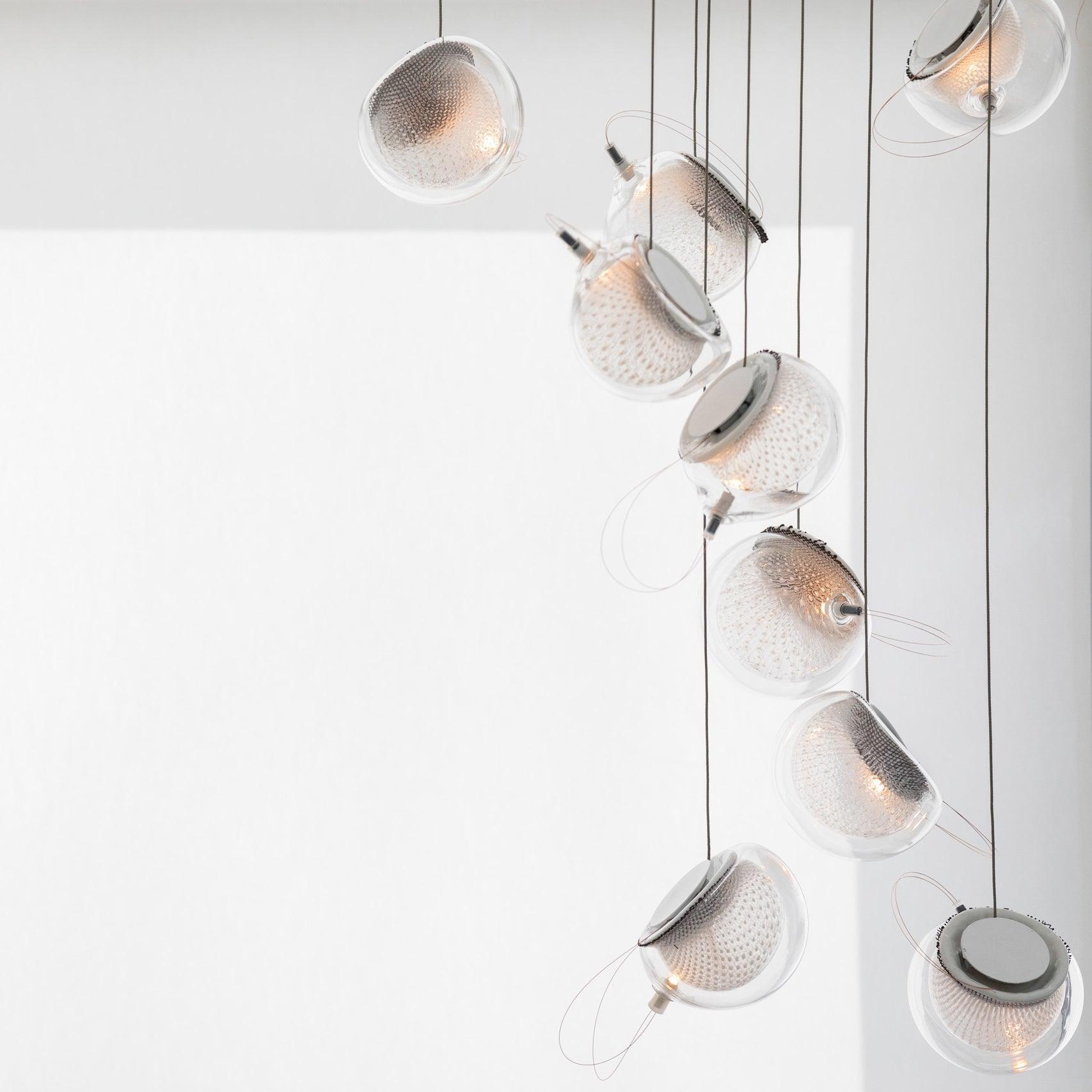 Chandelier Mesh Glass Orbs Cluster Metal Frame Modern Minimalist - Letslighting