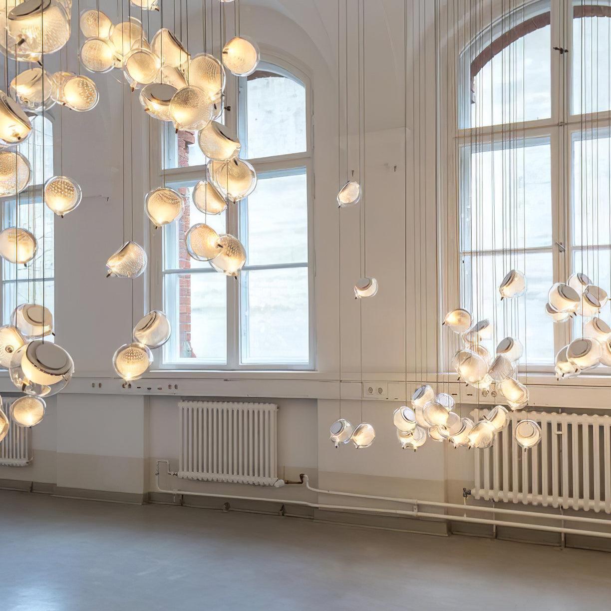 Chandelier Mesh Glass Orbs Cluster Metal Frame Modern Minimalist - Letslighting