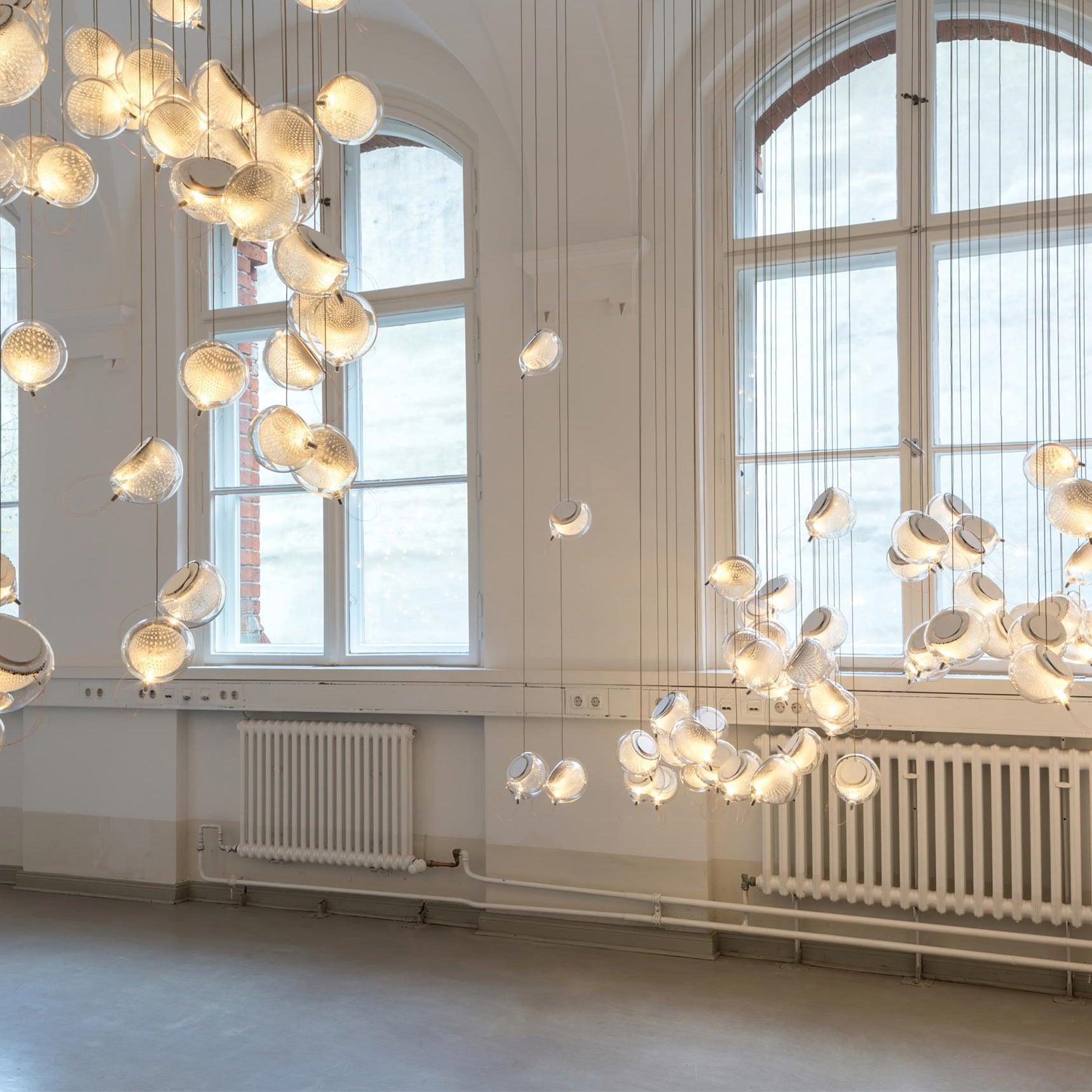 Chandelier Mesh Glass Orbs Cluster Metal Frame Modern Minimalist - Letslighting
