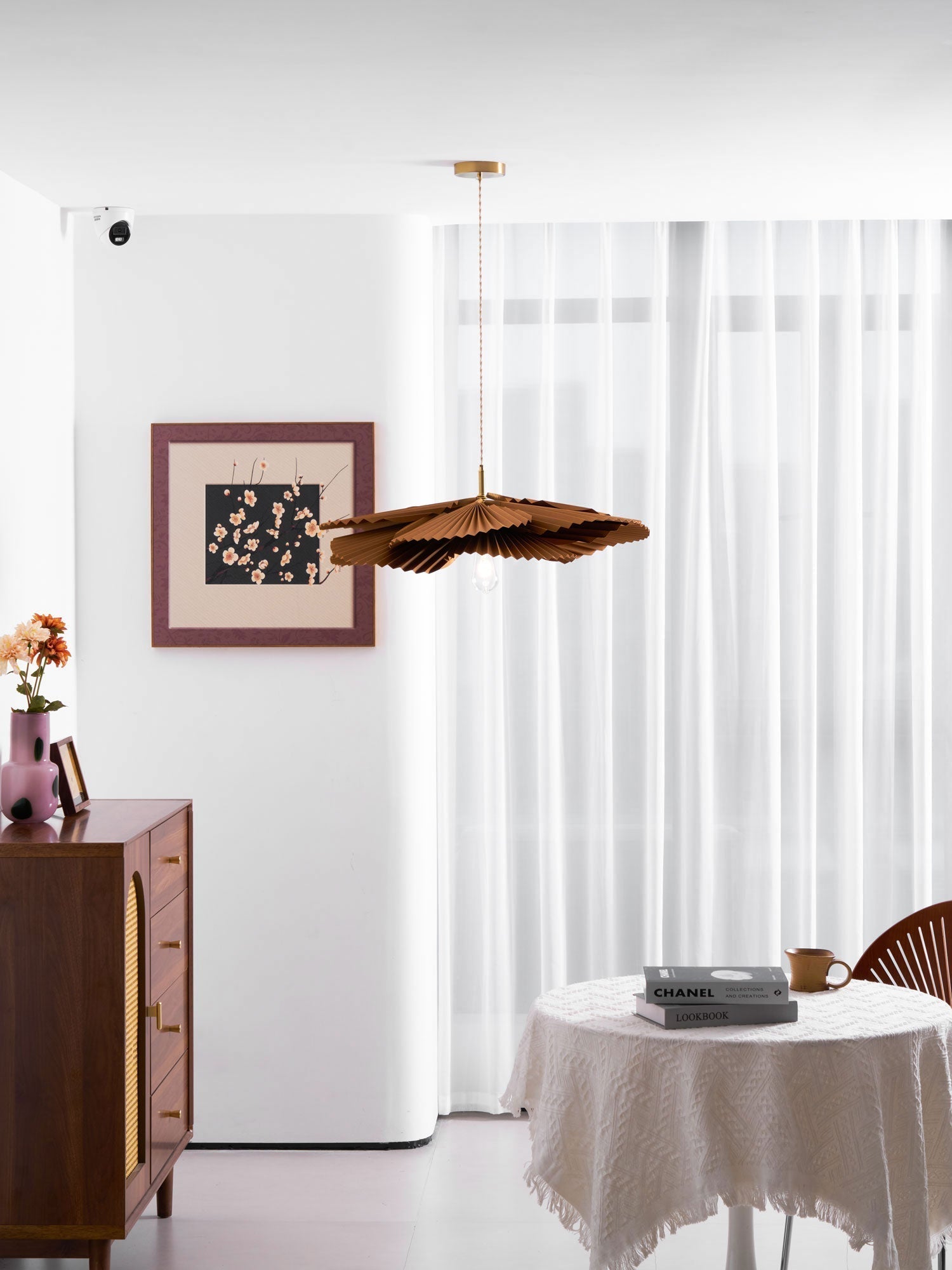 Pendant Light with Pleated Kraft Paper Petal Shade - Letslighting