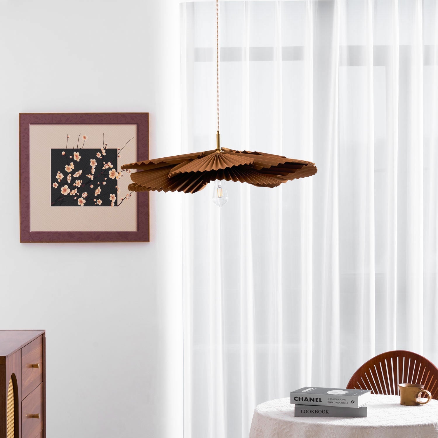 Pendant Light with Pleated Kraft Paper Petal Shade - Letslighting