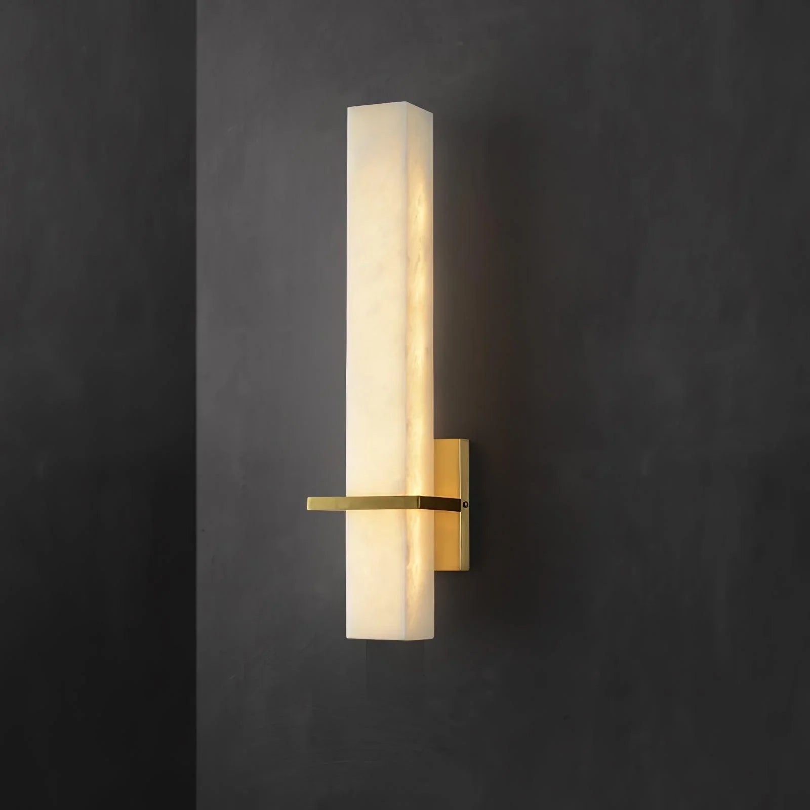 Ritta Wall Lamp White Alabaster Brass Modern Cuboid