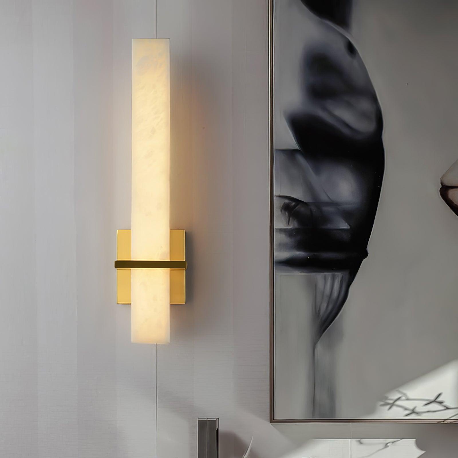 Ritta Wall Lamp White Alabaster Brass Modern Cuboid