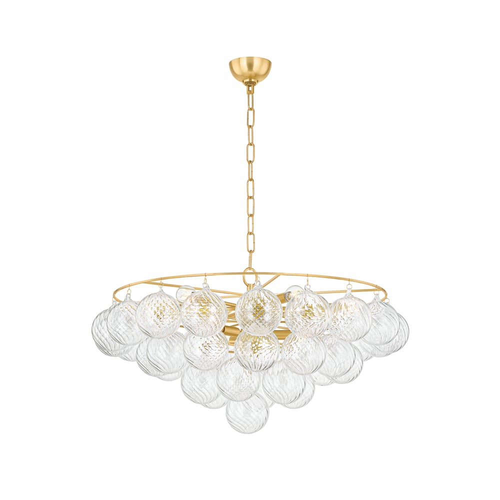 Aurora Chandelier Clear Glass Globe Aged Brass Elegant - Letslighting