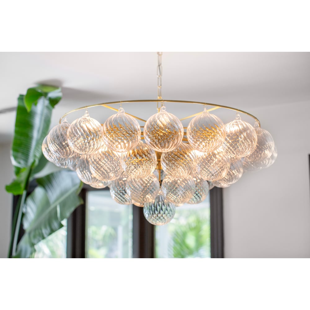 Aurora Chandelier Clear Glass Globe Aged Brass Elegant - Letslighting
