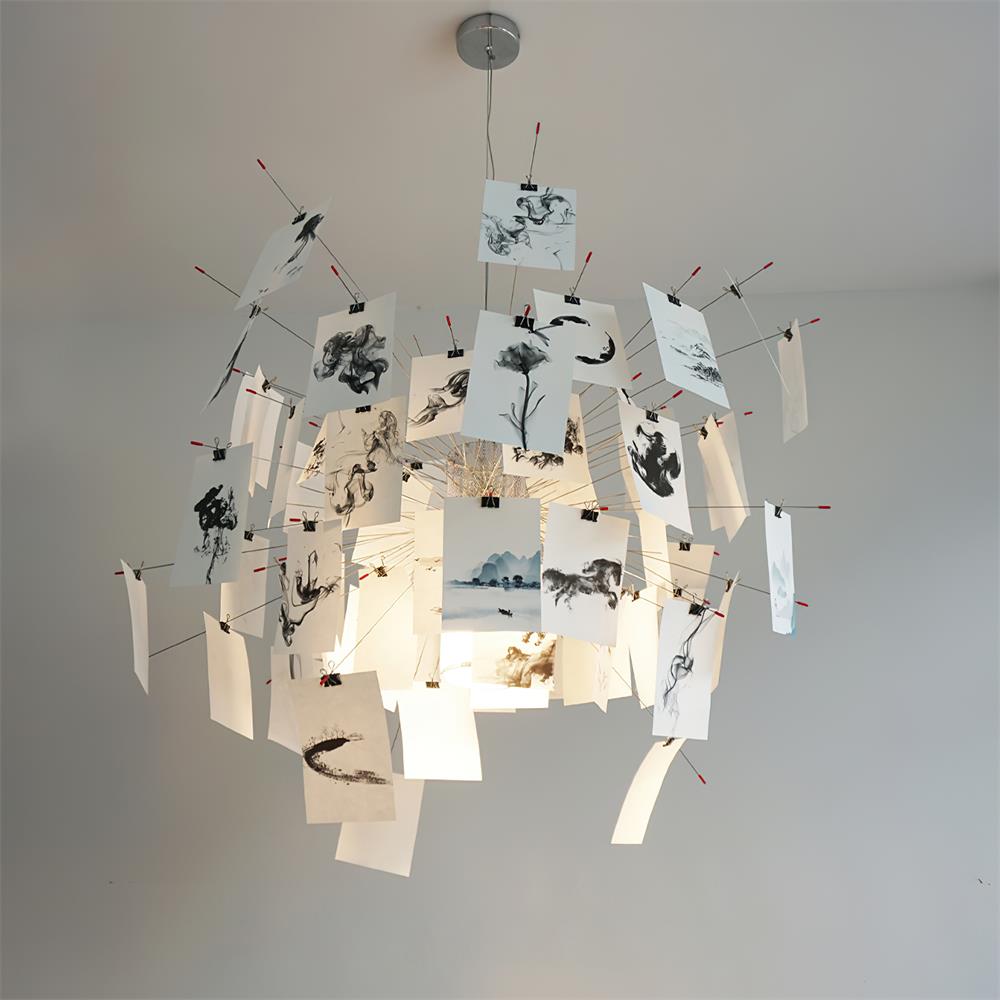 Chandelier Paper and Metal Colorful White Cards Whimsical Modern - Letslighting