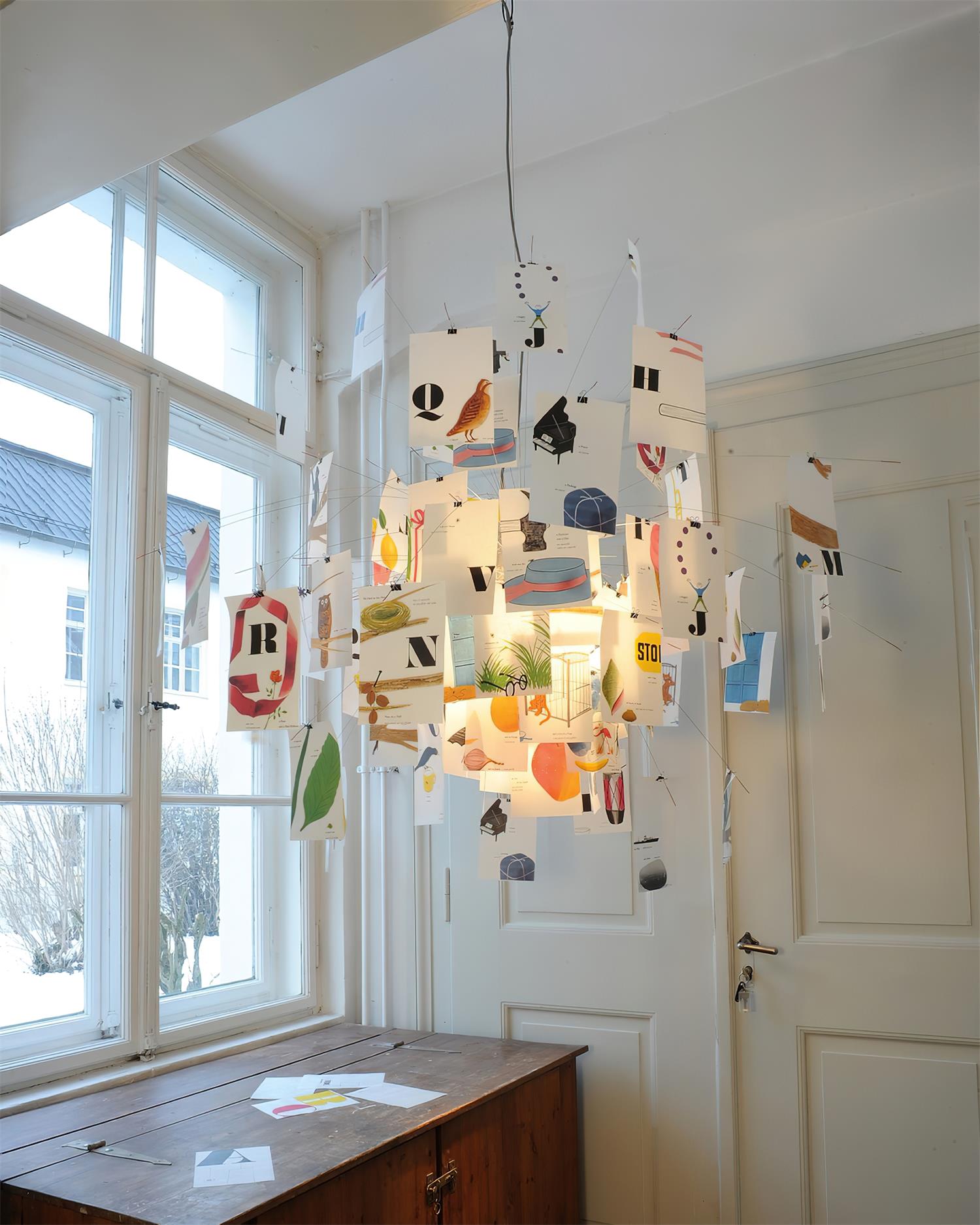 Chandelier Paper and Metal Colorful White Cards Whimsical Modern - Letslighting