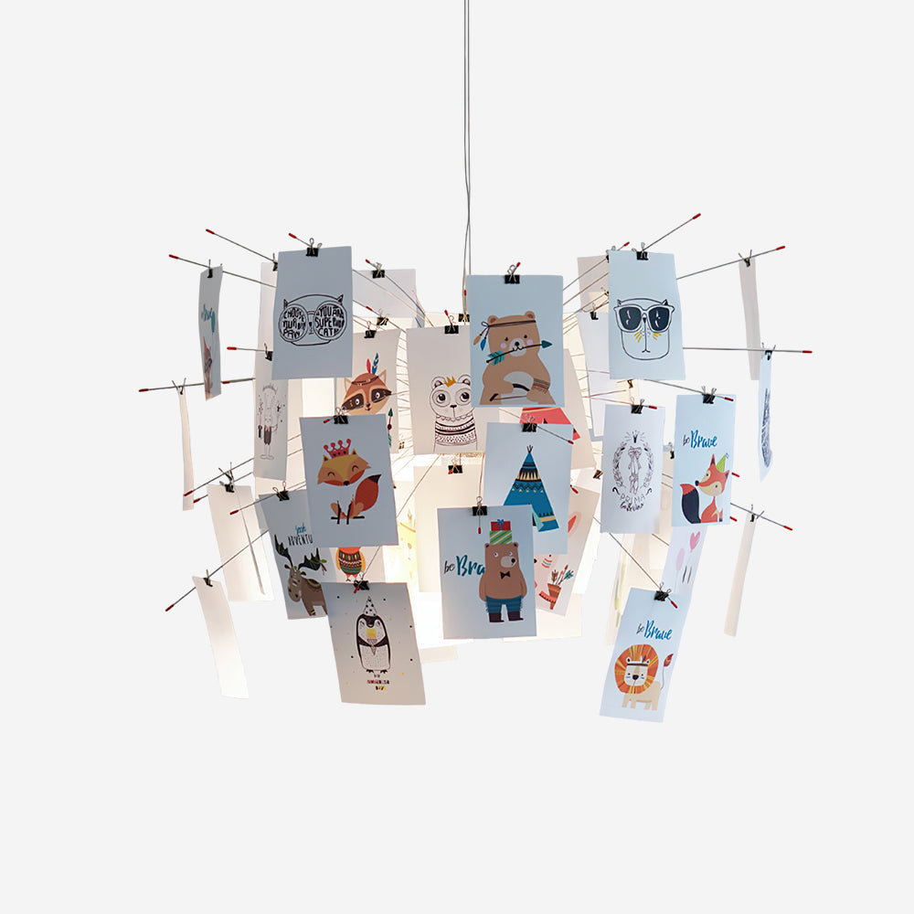 Chandelier Paper and Metal Colorful White Cards Whimsical Modern - Letslighting
