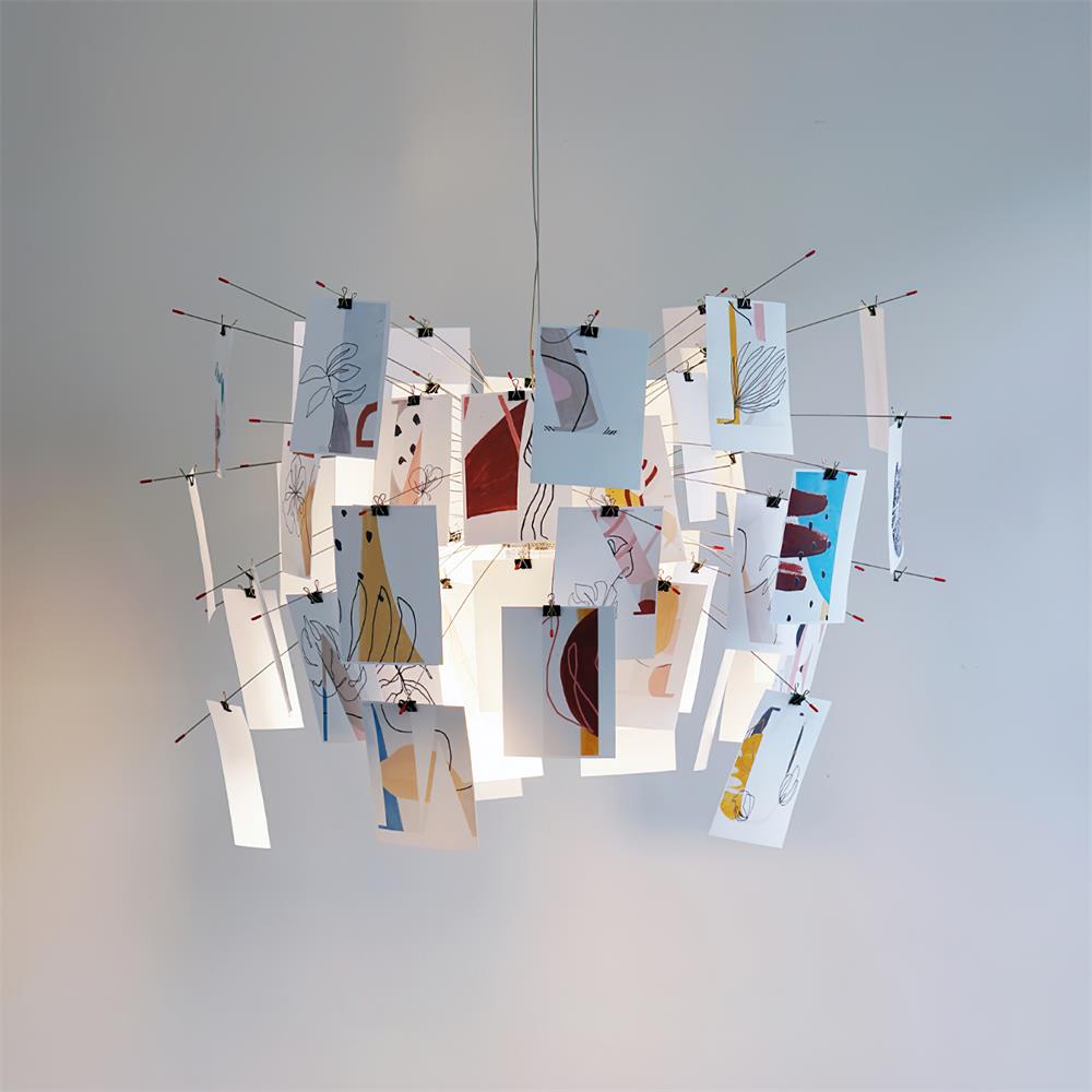 Chandelier Paper and Metal Colorful White Cards Whimsical Modern - Letslighting