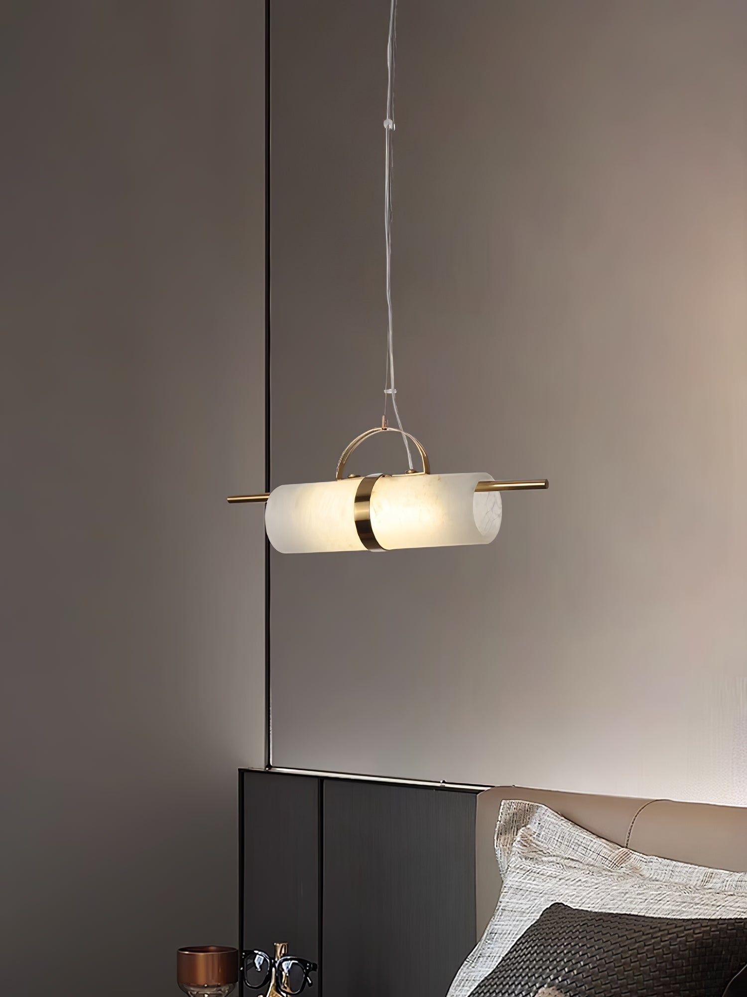 Atheor Modern Minimalist Cylindrical Metal Alabaster Pendant Light - Lamp Copper